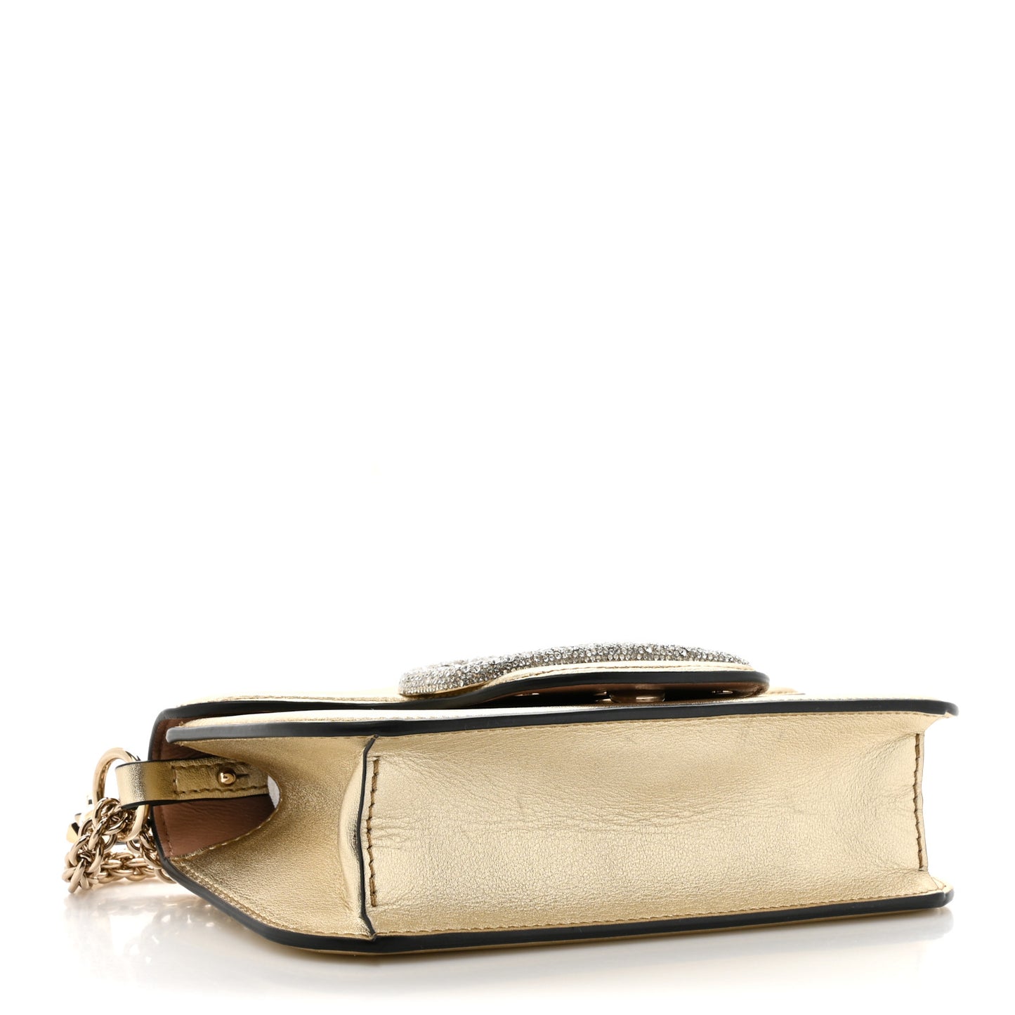 Metallic Calfskin Crystal Vlogo Small Loco Shoulder Bag Platino