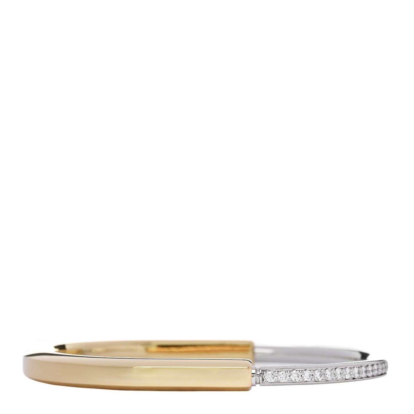 18K Yellow White Gold Diamond Tiffany Lock Half Pave Bangle Bracelet