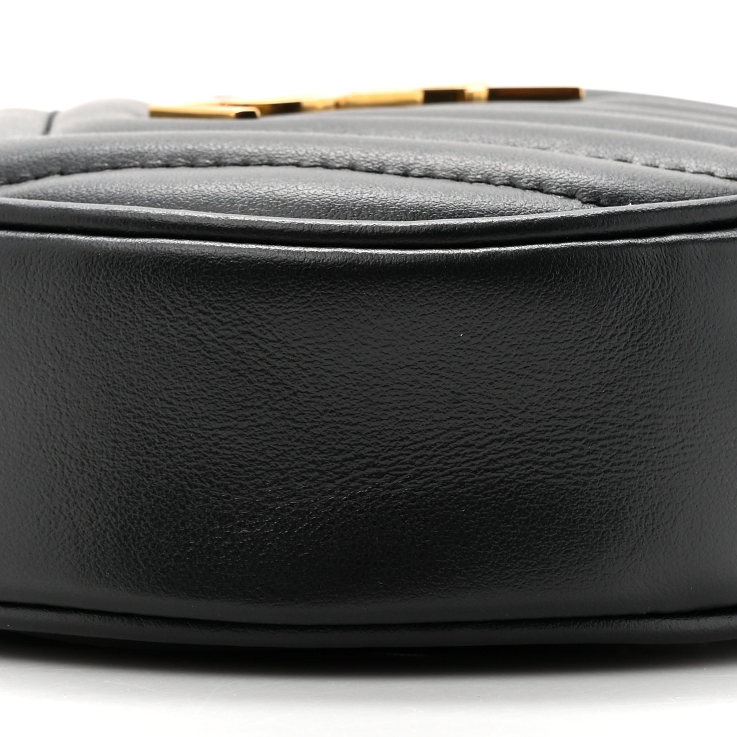 Calfskin Matelasse Chevron Quilted Baby Round Vinyle Belt Bag Black