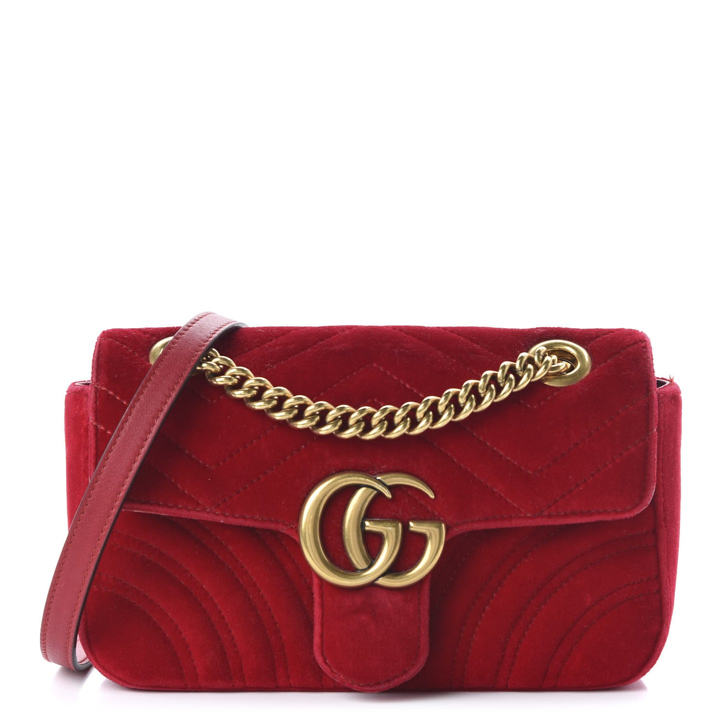 Velvet Matelasse Mini GG Marmont Shoulder Bag Hibiscus Red