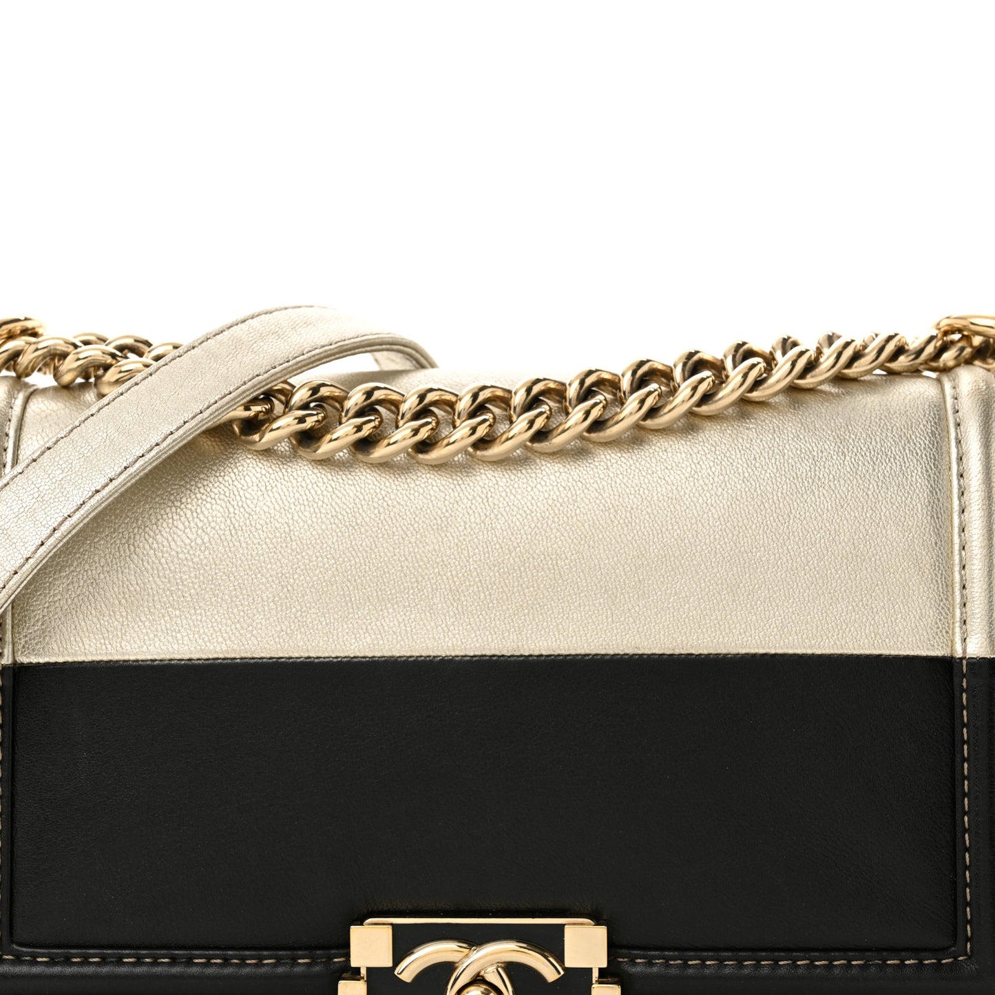 Metallic Goatskin Calfskin Medium Boy Flap Gold Black