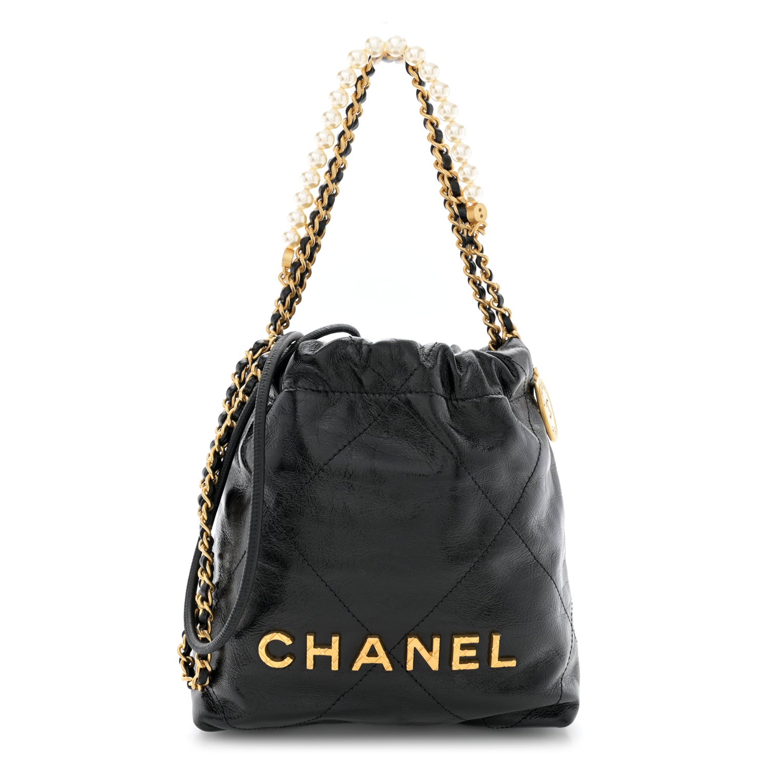 Chanel Shiny Crumpled Calfskin Quilted Pearl Mini Chanel 22 Black 1 of 10