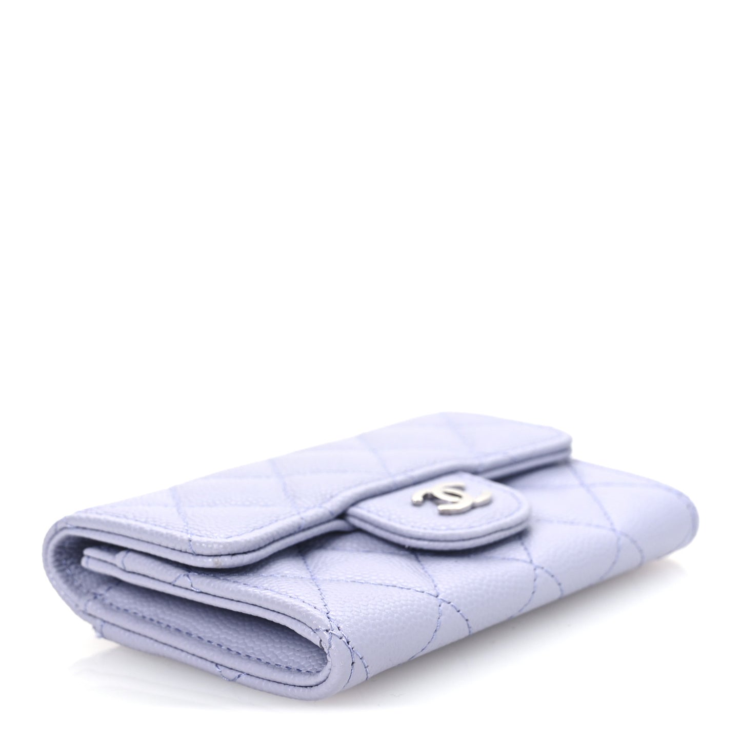 Caviar Quilted Flap Card Holder Wallet Light Purple