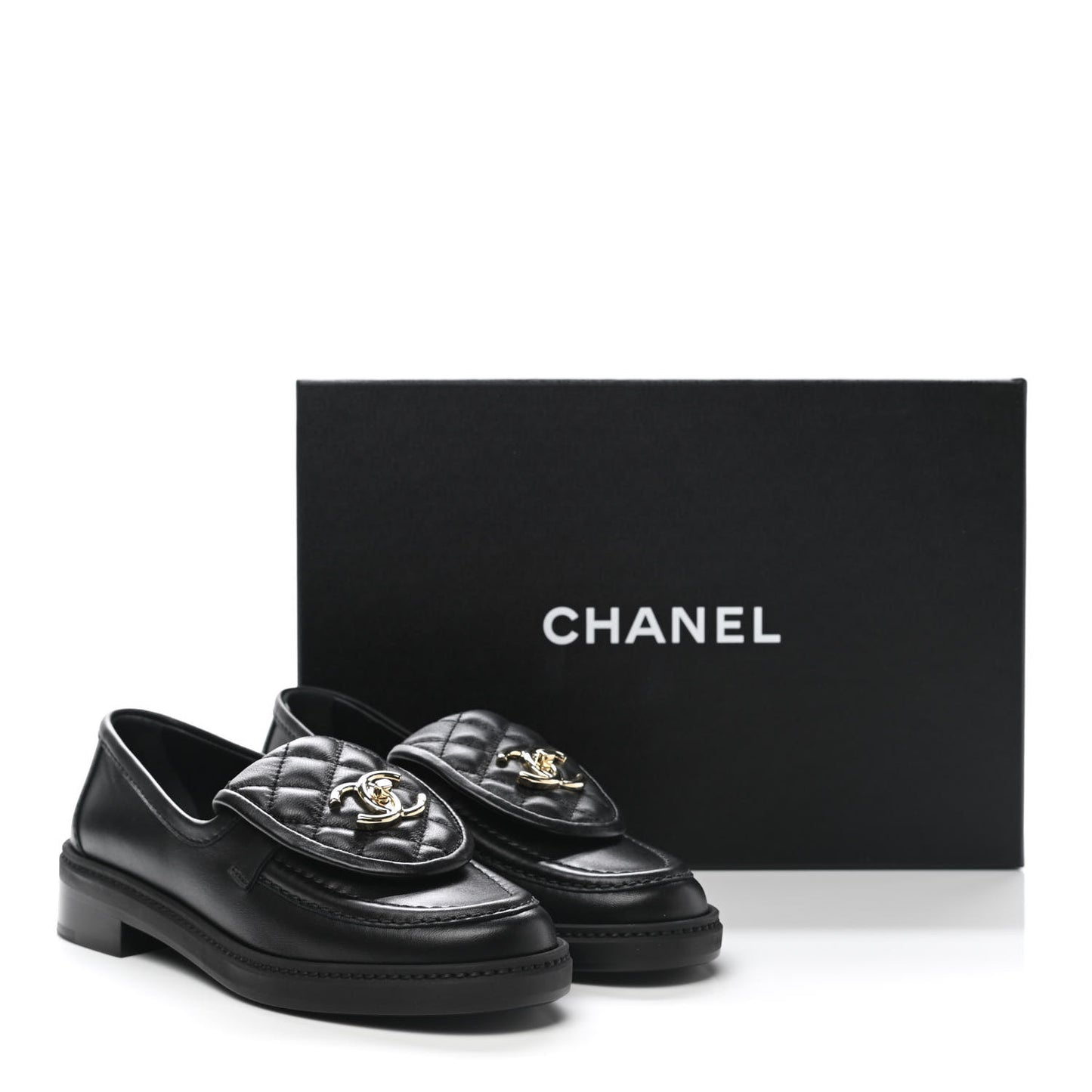 Lambskin Quilted CC Turnlock Loafers 35.5 Black