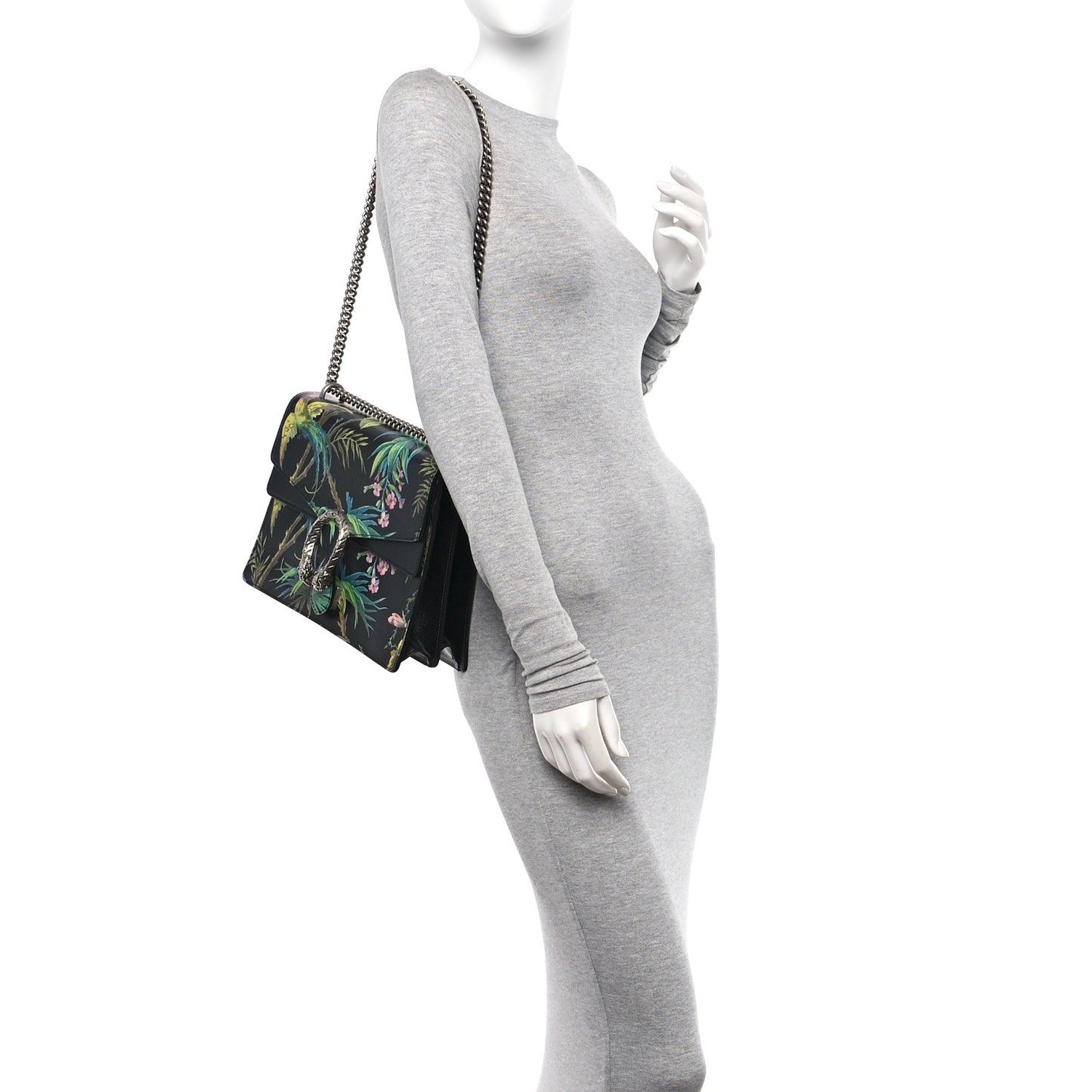 Calfskin Tropical Print Medium Dionysus Shoulder Bag Black Multicolor