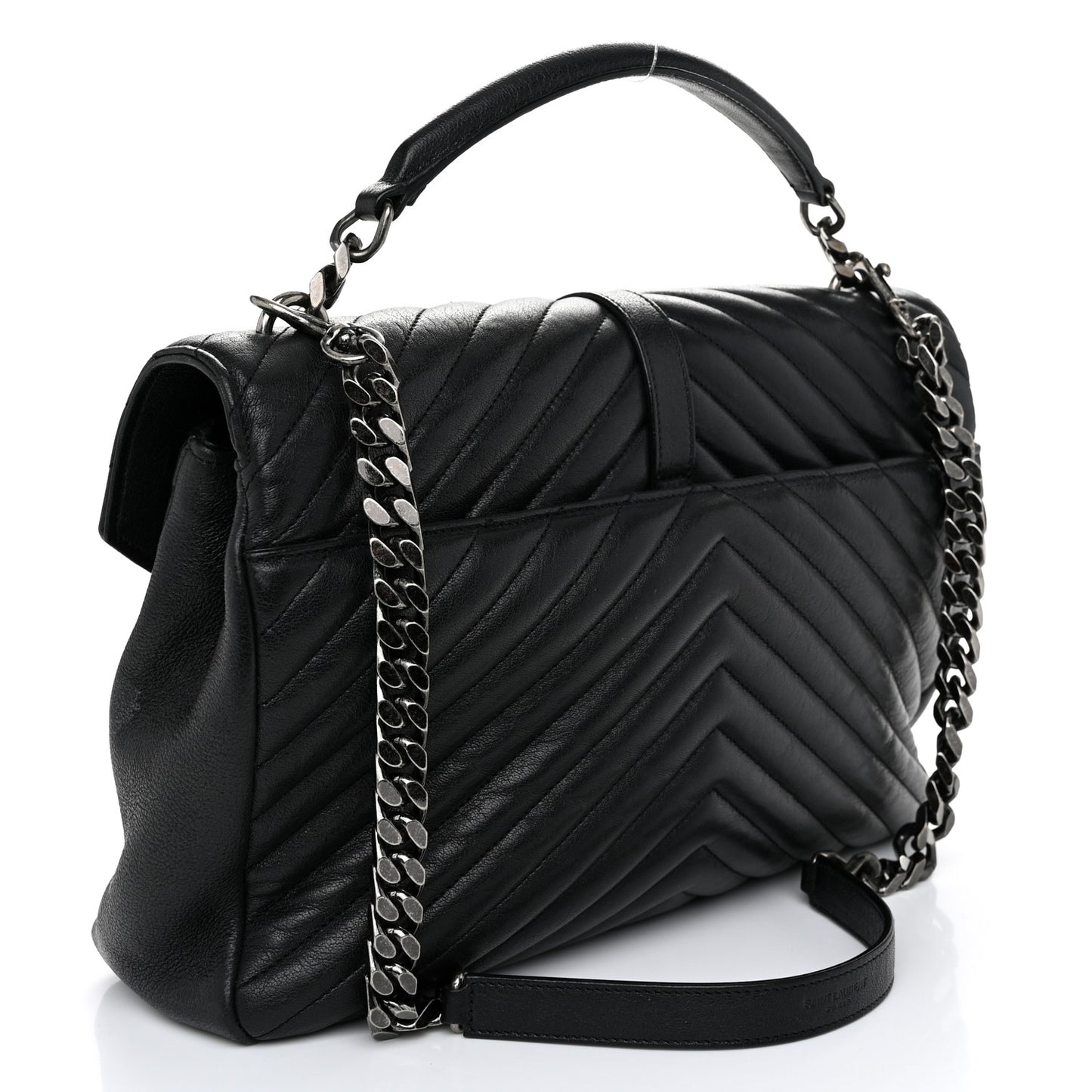 Sheepskin Matelasse Chevron Monogram Large College Satchel Black