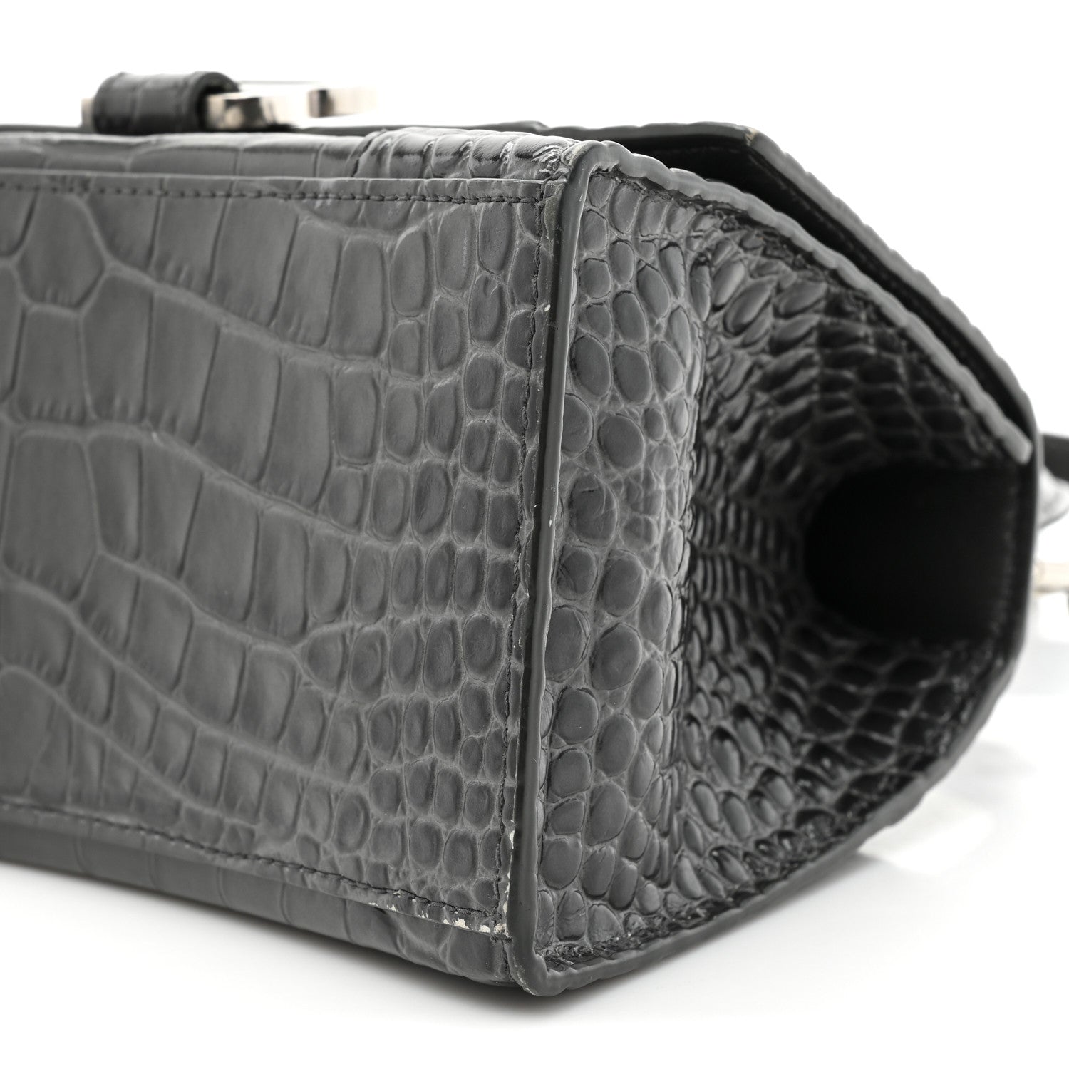 Balenciaga Shiny Calfskin Crocodile Embossed Small Hourglass Top Handle Bag Dark Grey 9 of 19