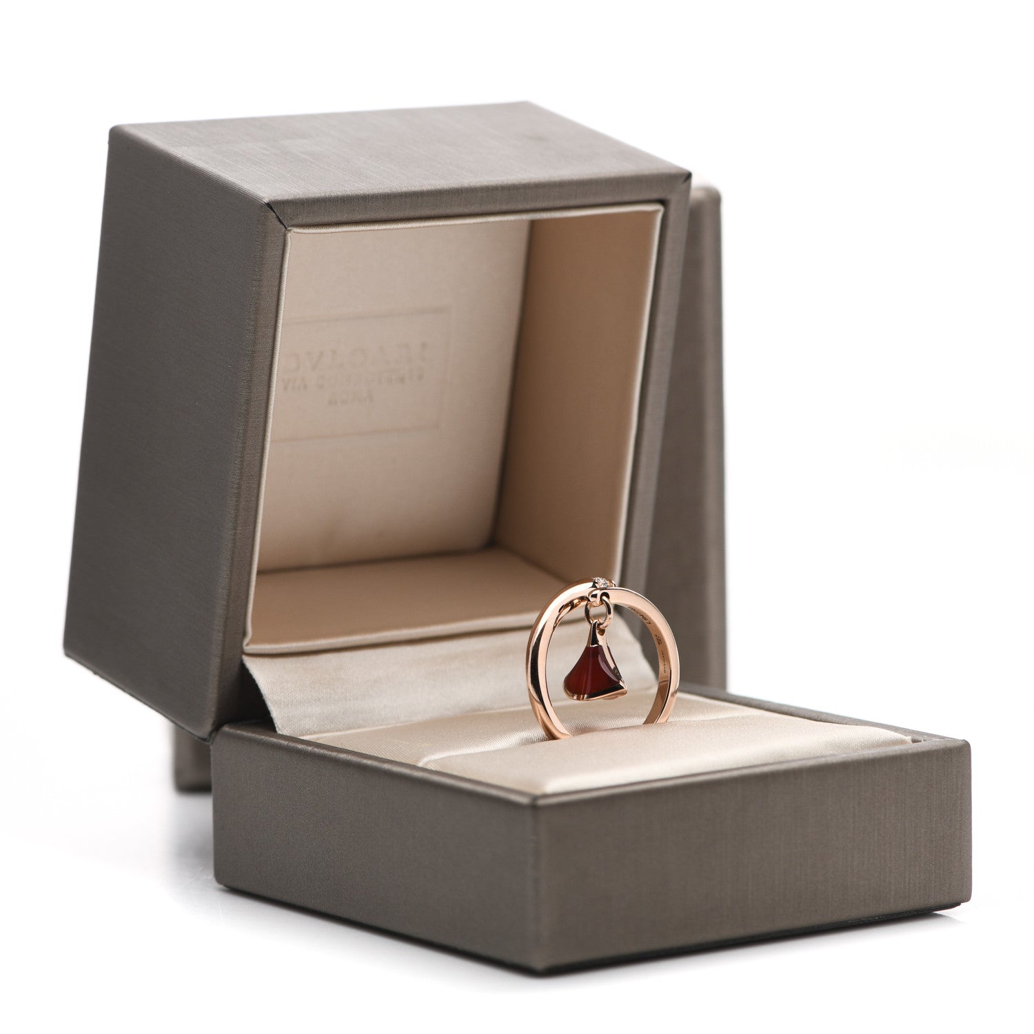 Bulgari 18K Rose Gold Diamond Carnelian Divas' Dream Charm Ring 51 5.75 6 of 6