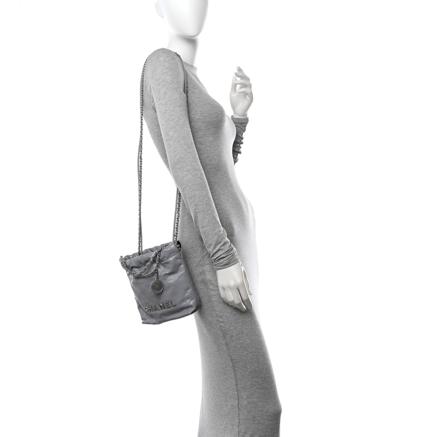 Shiny Calfskin Quilted Mini Chanel 22 Grey