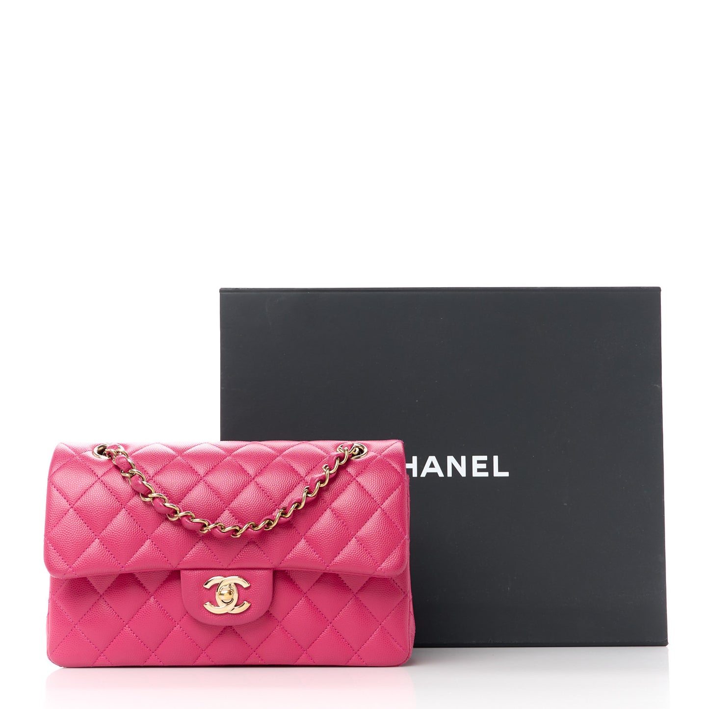 Caviar Quilted Small Double Flap Fuchsia