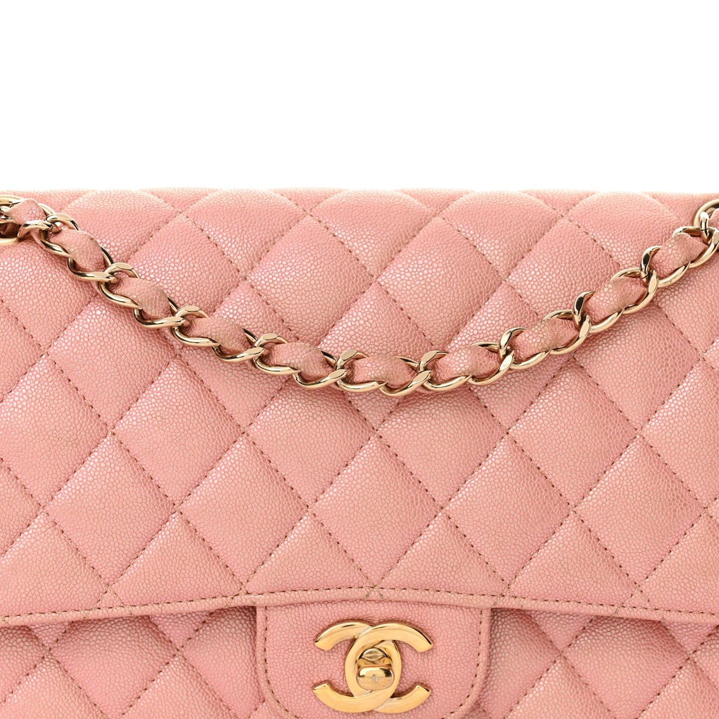 Iridescent Caviar Quilted Medium Double Flap Rose Pink