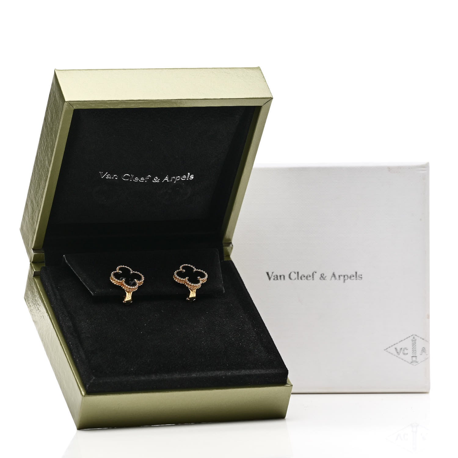 Van Cleef & Arpels 18k Yellow Gold Black Onyx Vintage Alhambra Earrings 5 of 5