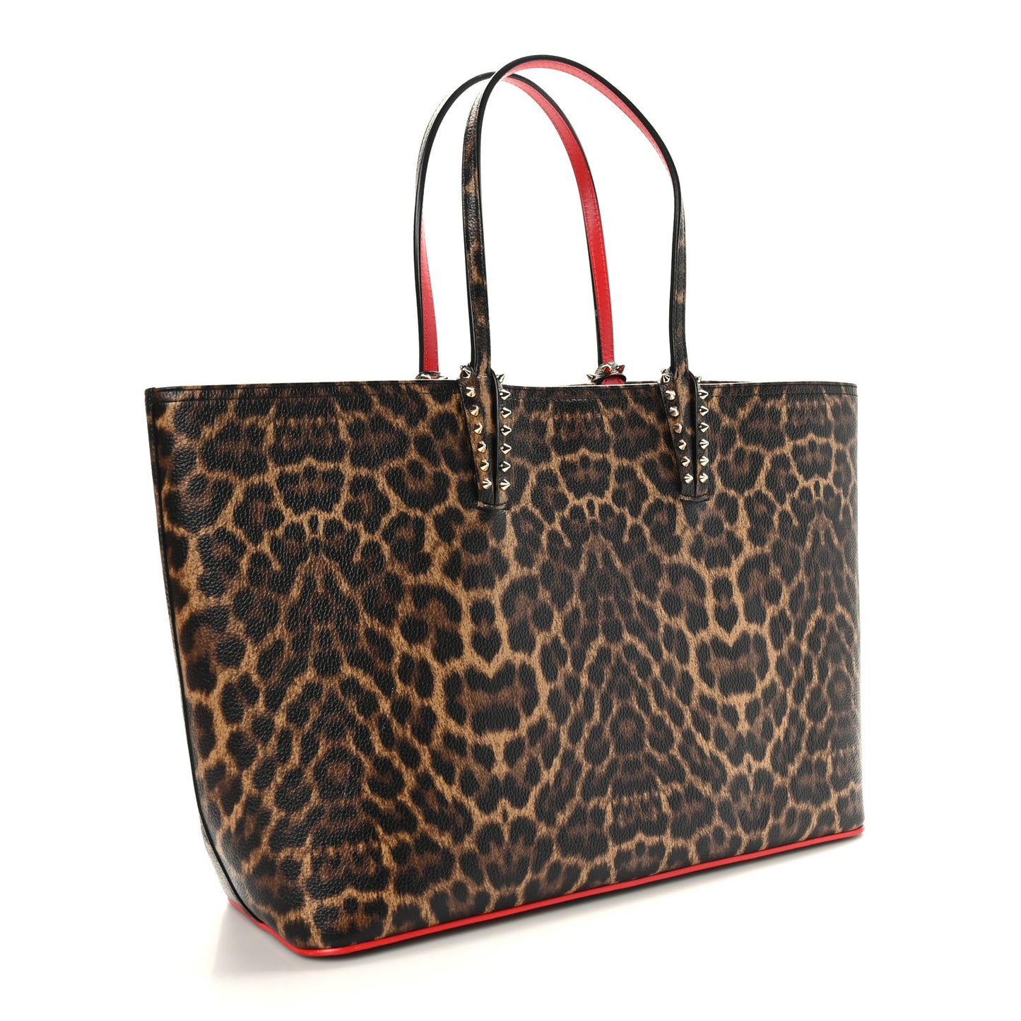 Calfskin Leopard Print Spikes East West Cabata Tote Brown