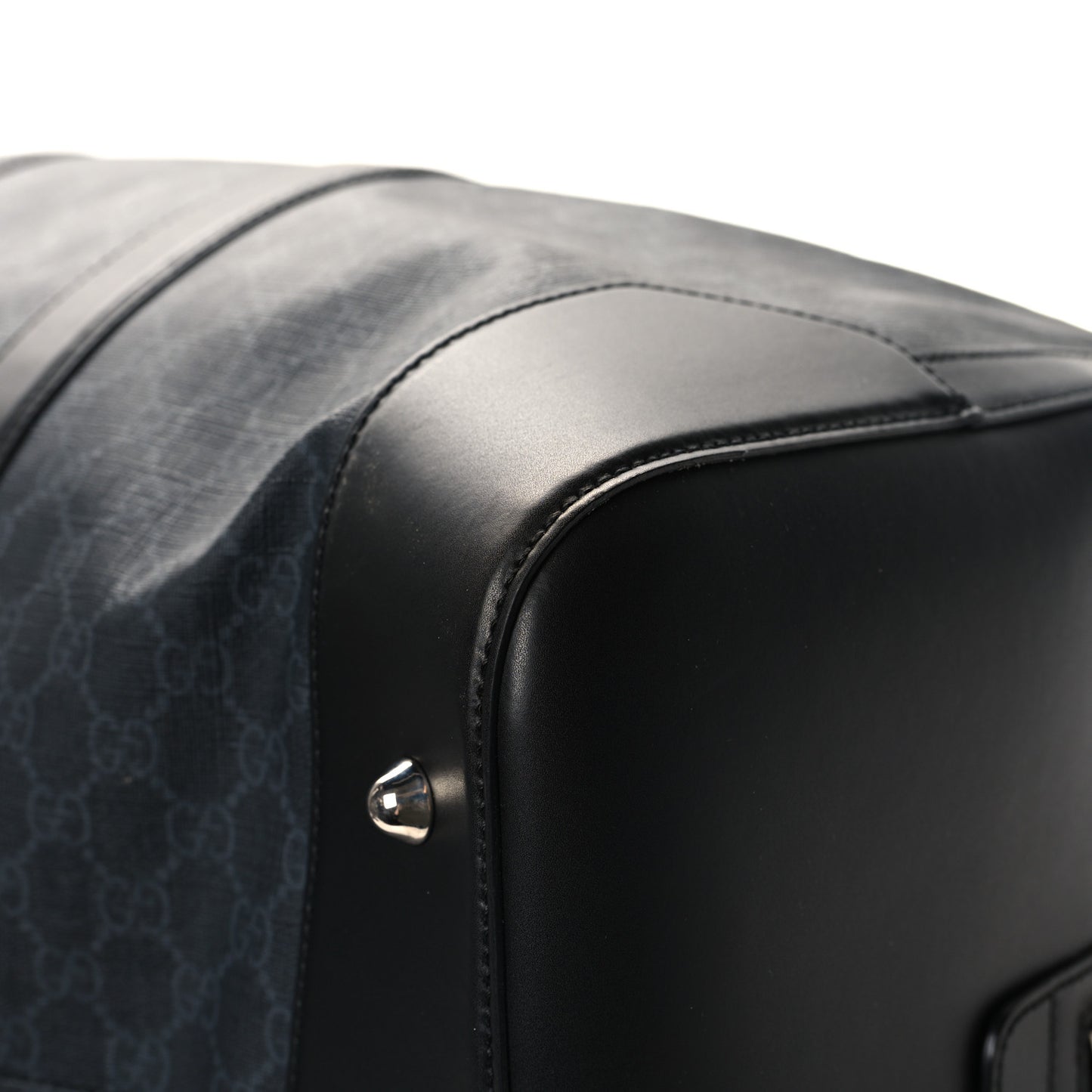 Soft GG Supreme Monogram Appia Calfskin Web Large Carry On Duffle Bag Black Grey