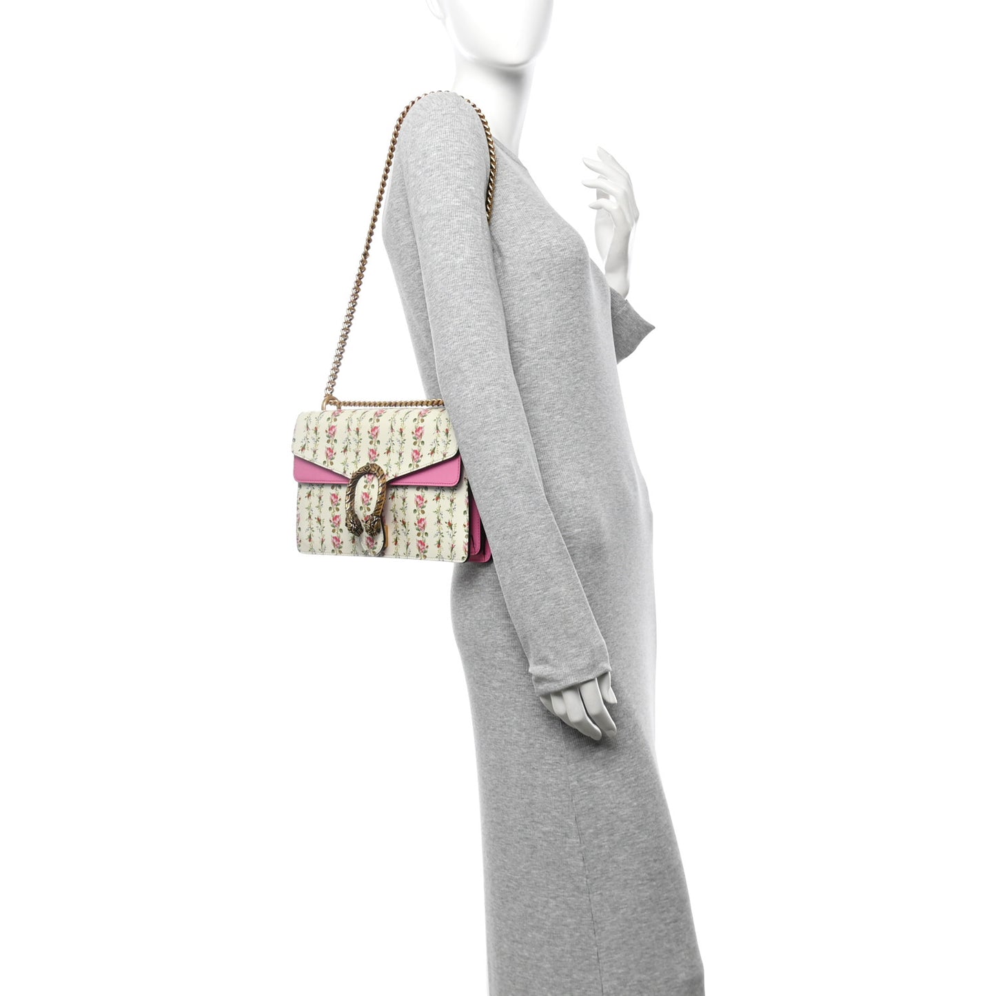 Calfskin Floral Print Small Dionysus Bag Ivory Pink
