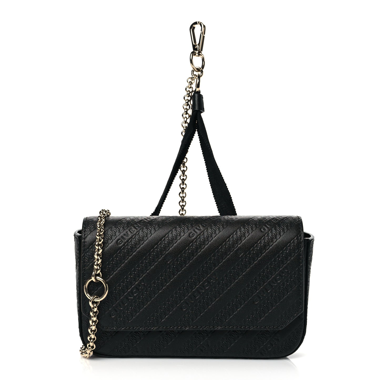 Calfskin Embossed Logo Bond Chain Camera Bag Black