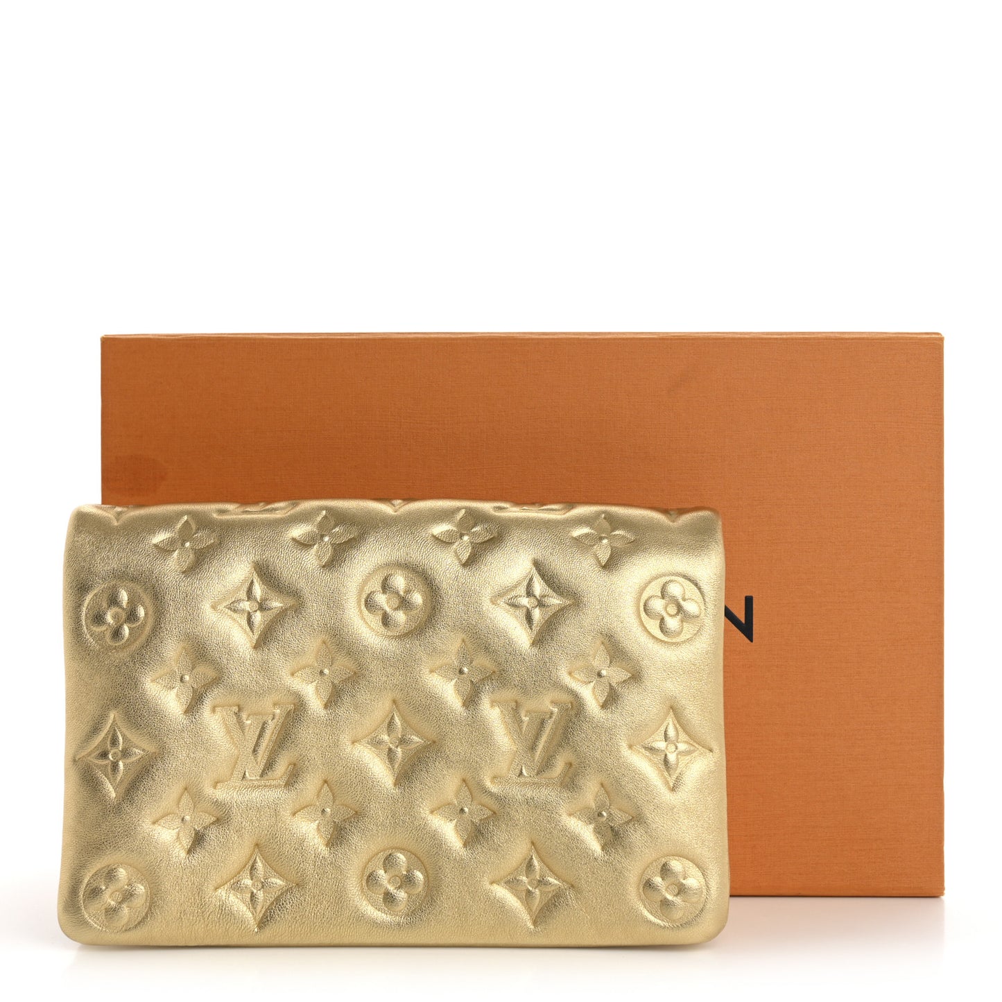 Metallic Lambskin Embossed Monogram Pochette Coussin Gold
