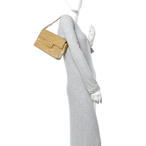 Metallic Caviar Quilted Medium Single Flap Beige