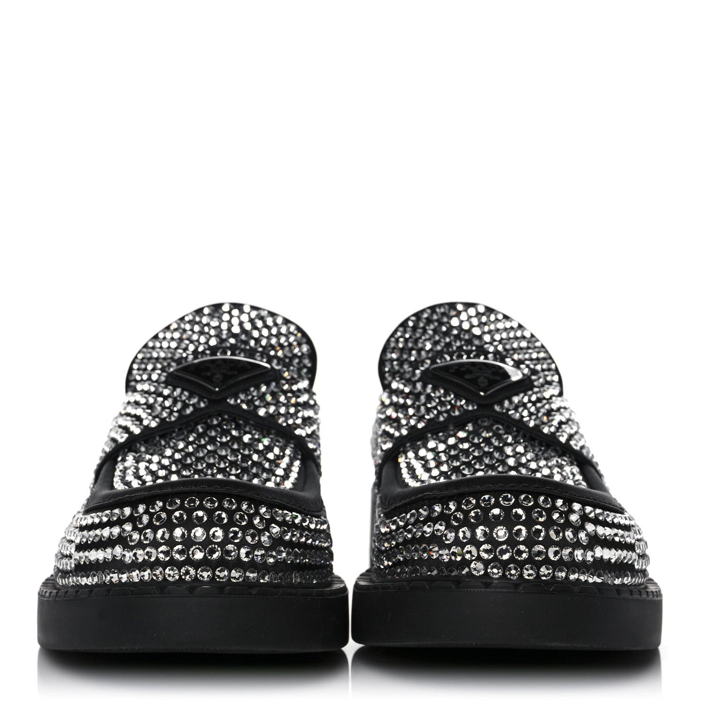 Satin Crystal Metal Triangle Logo Mens Loafers 8 Crystal
