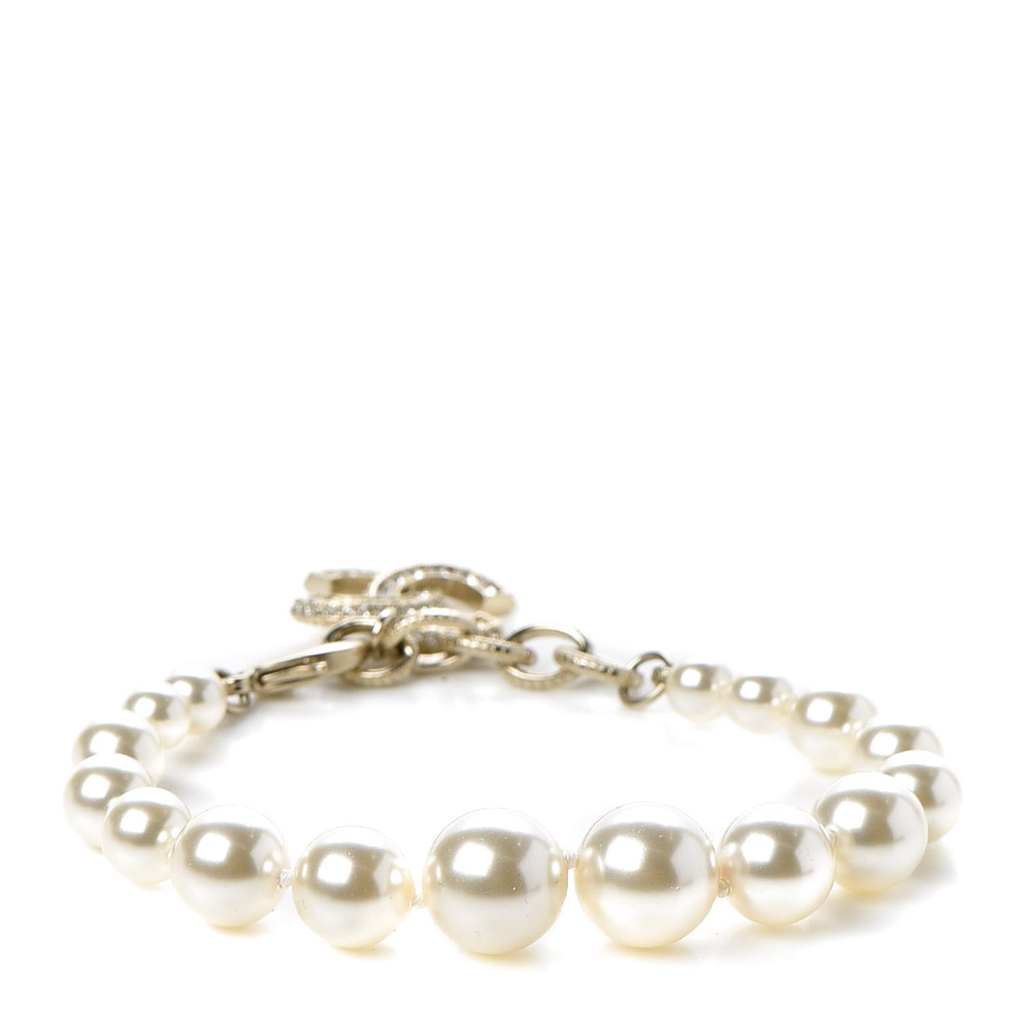 Graduated Pearl Crystal CC Bracelet Gold