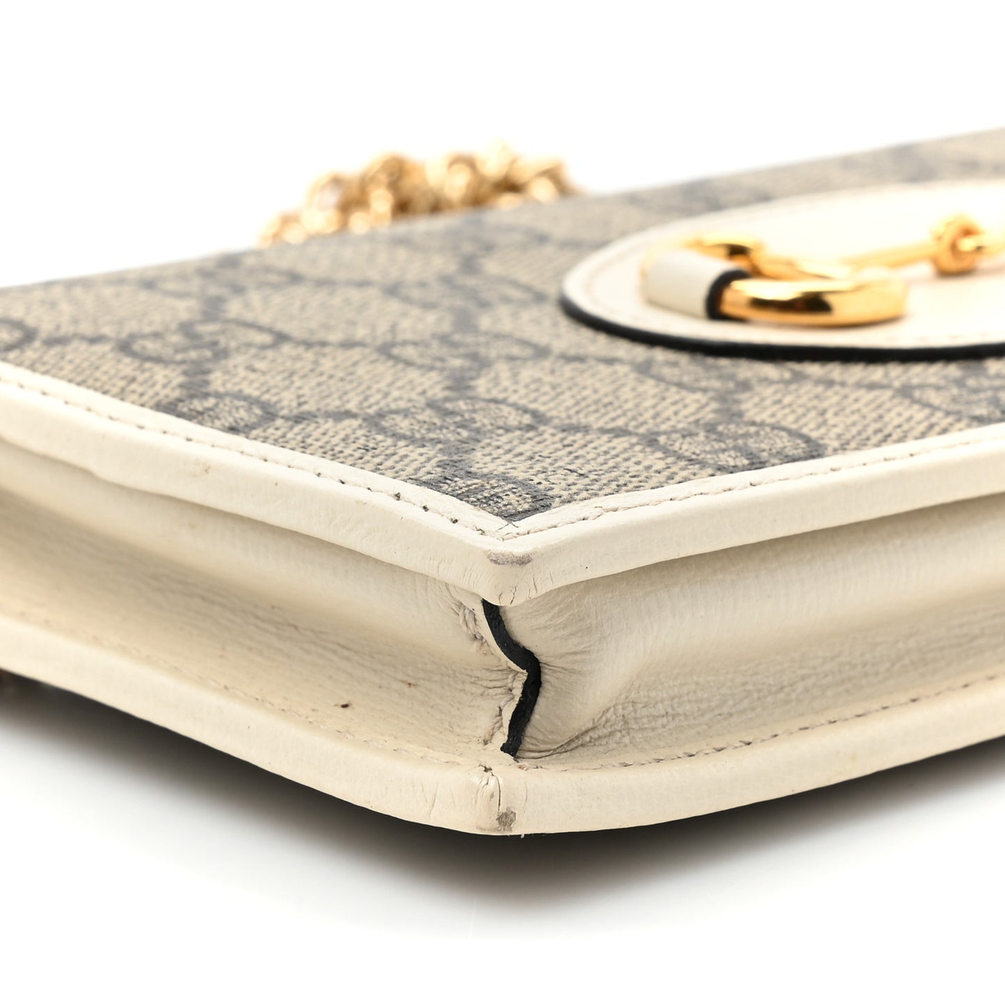 GG Supreme Monogram Azalea Calfskin Horsebit 1955 Wallet On Chain Beige Ebony Mystic White