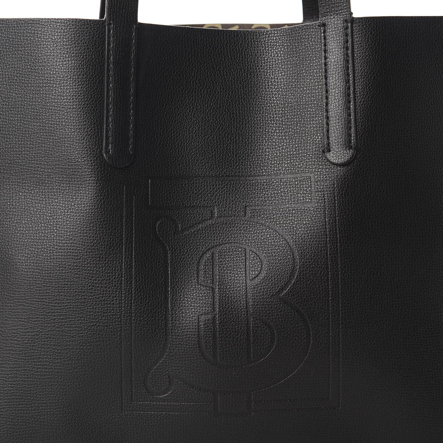 Calfskin TB Motif Embossed Medium Tote Black