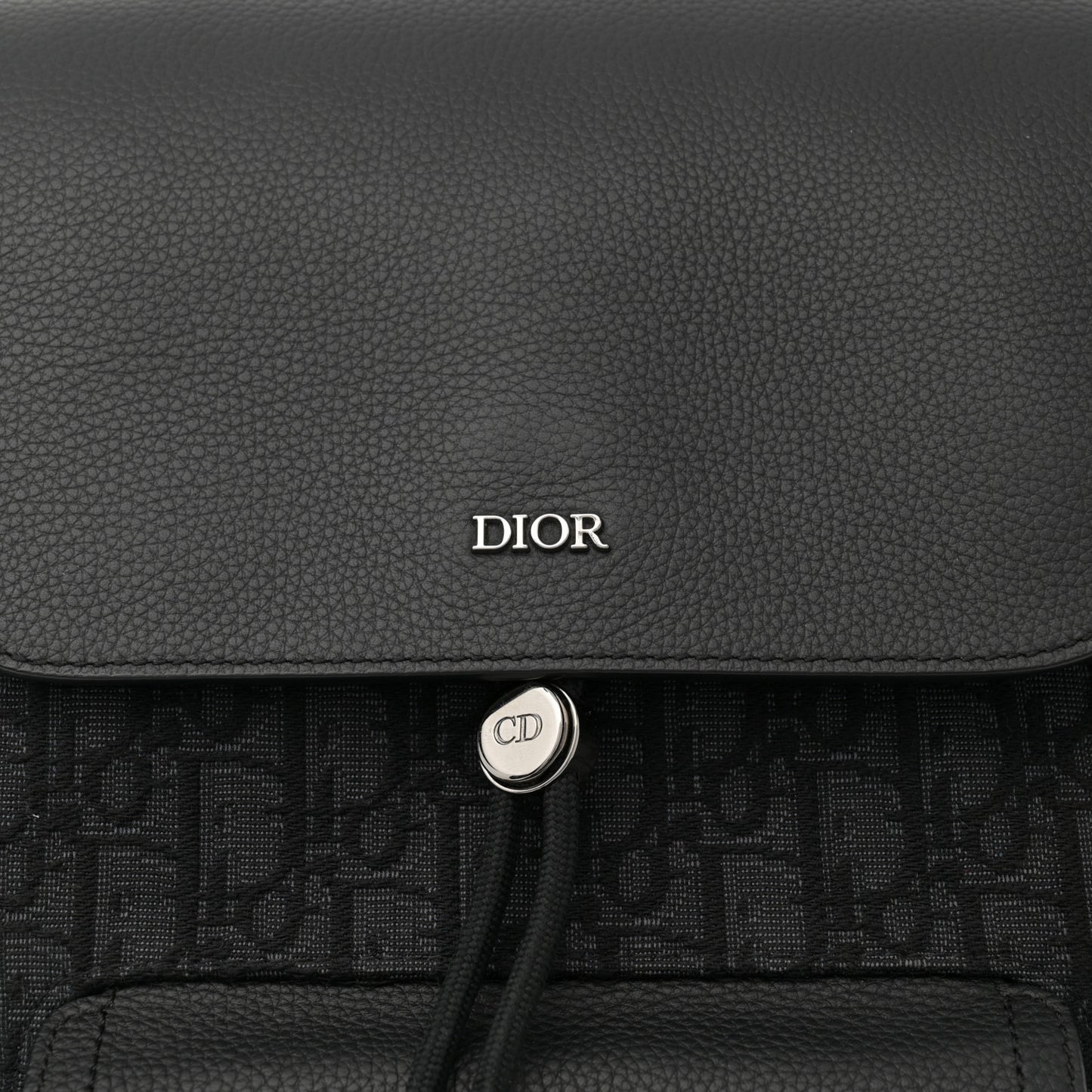Oblique Jacquard Grained Calfskin Saddle Backpack With Flap Black