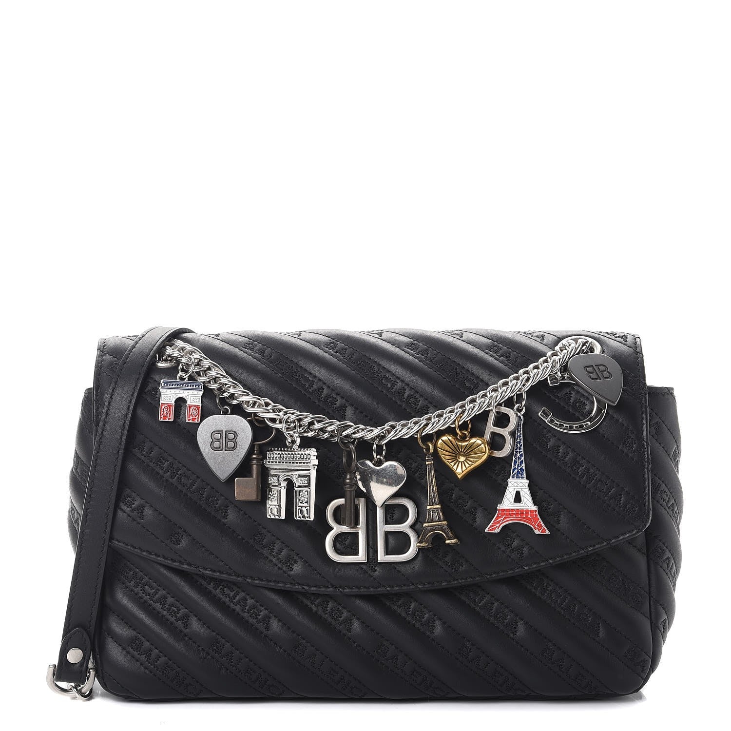 Balenciaga Calfskin Charms Logo Matelasse M BB Round Shoulder Bag