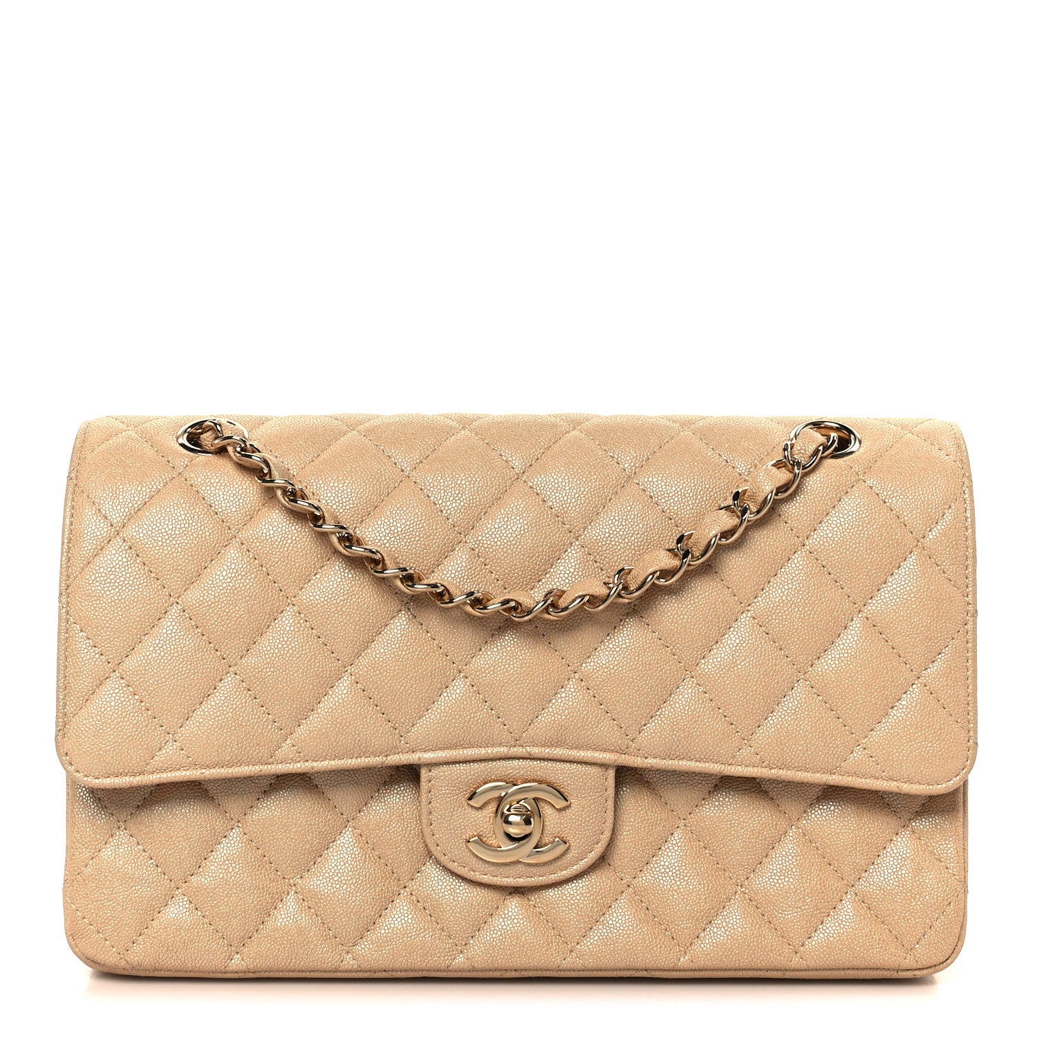Chanel Iridescent Caviar Quilted Medium Double Flap Beige 1789525