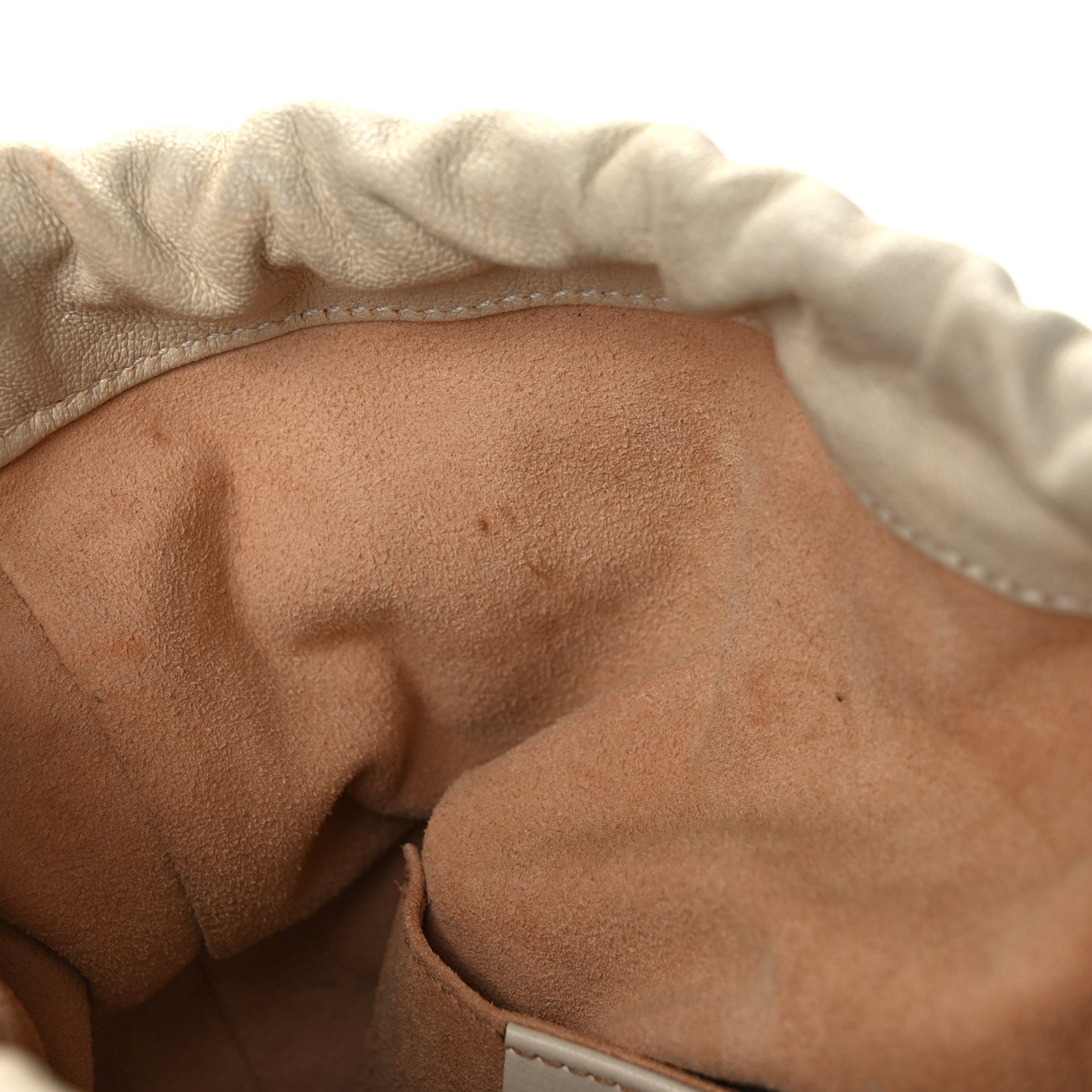Monogram Textured Calfskin Horsebit 1955 Drawstring Bucket Bag Beige Mystic White