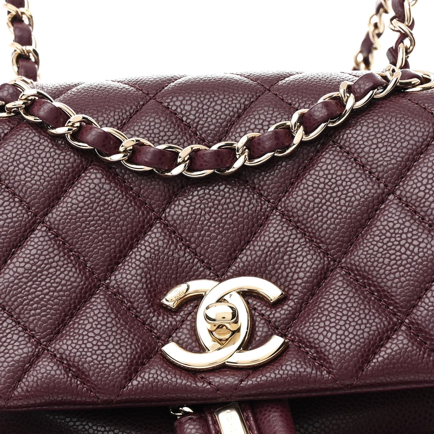 Shiny Caviar Quilted Medium Duma Pockets Drawstring Backpack Dark Burgundy