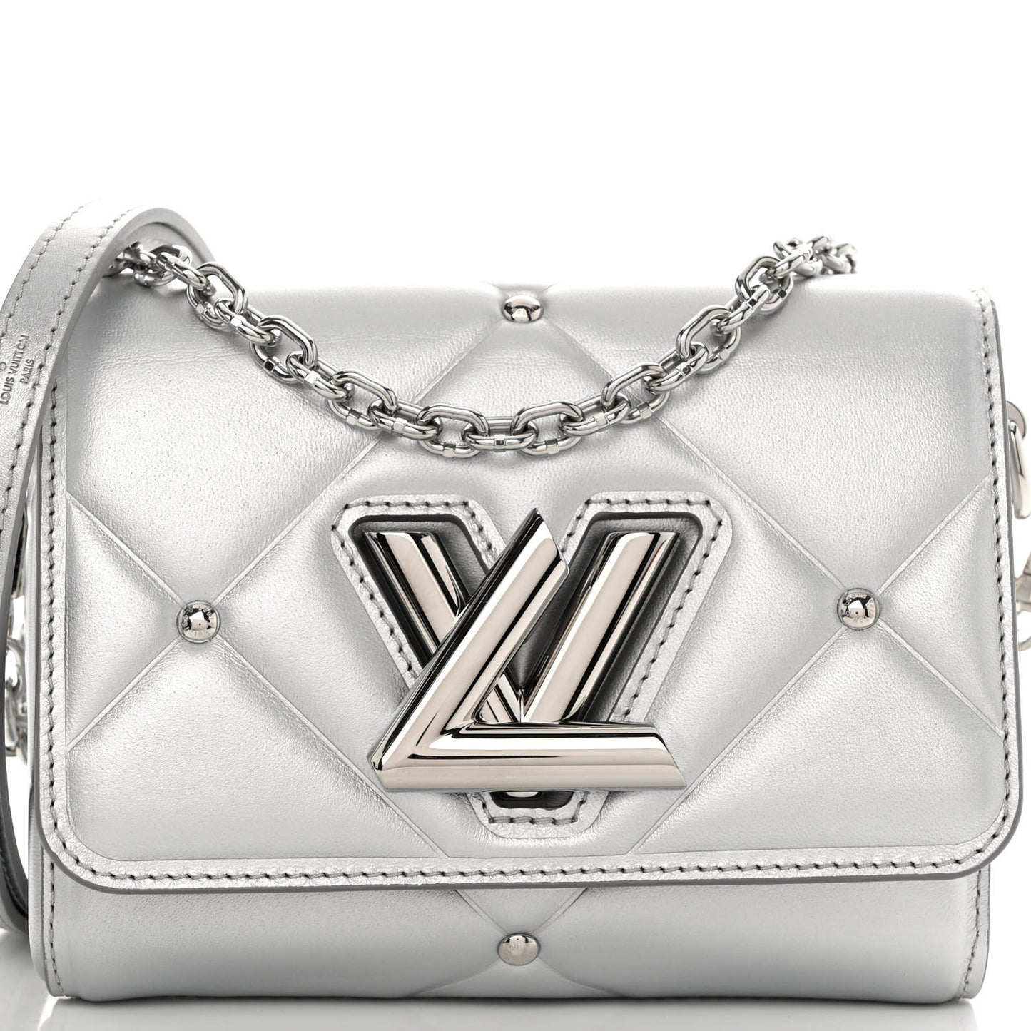 Metallic Calfskin Pillow Twist Shoulder Bag PM Silver
