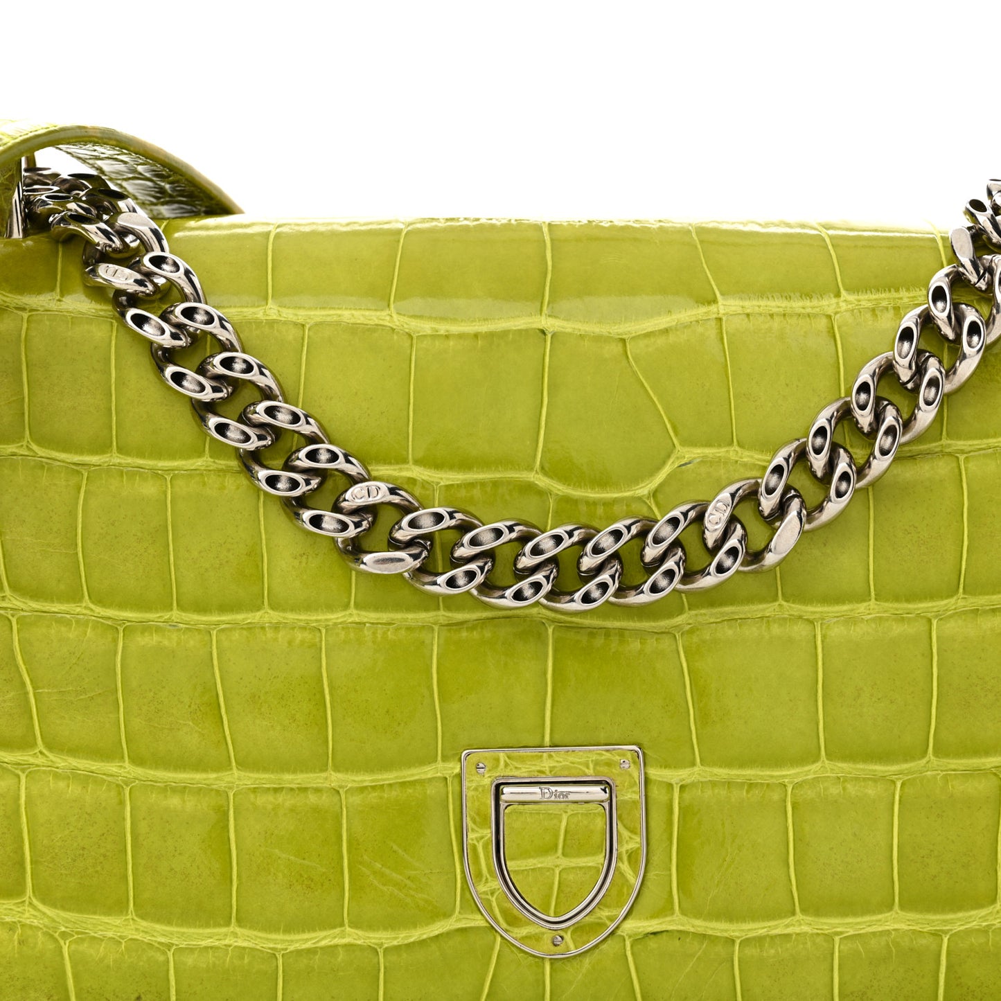 Crocodile Medium Diorama Flap Bag Green