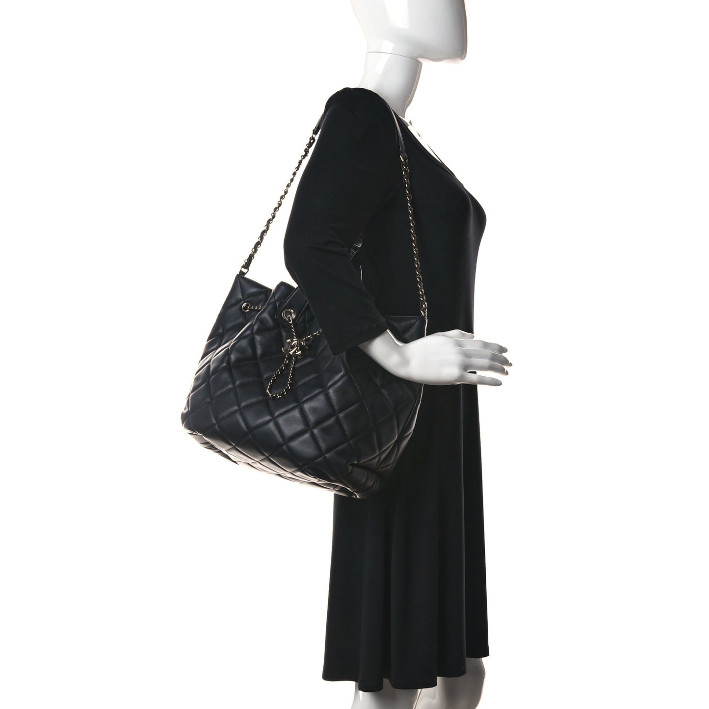 Lambskin Quilted CC Dweller Drawstring Tote Grey