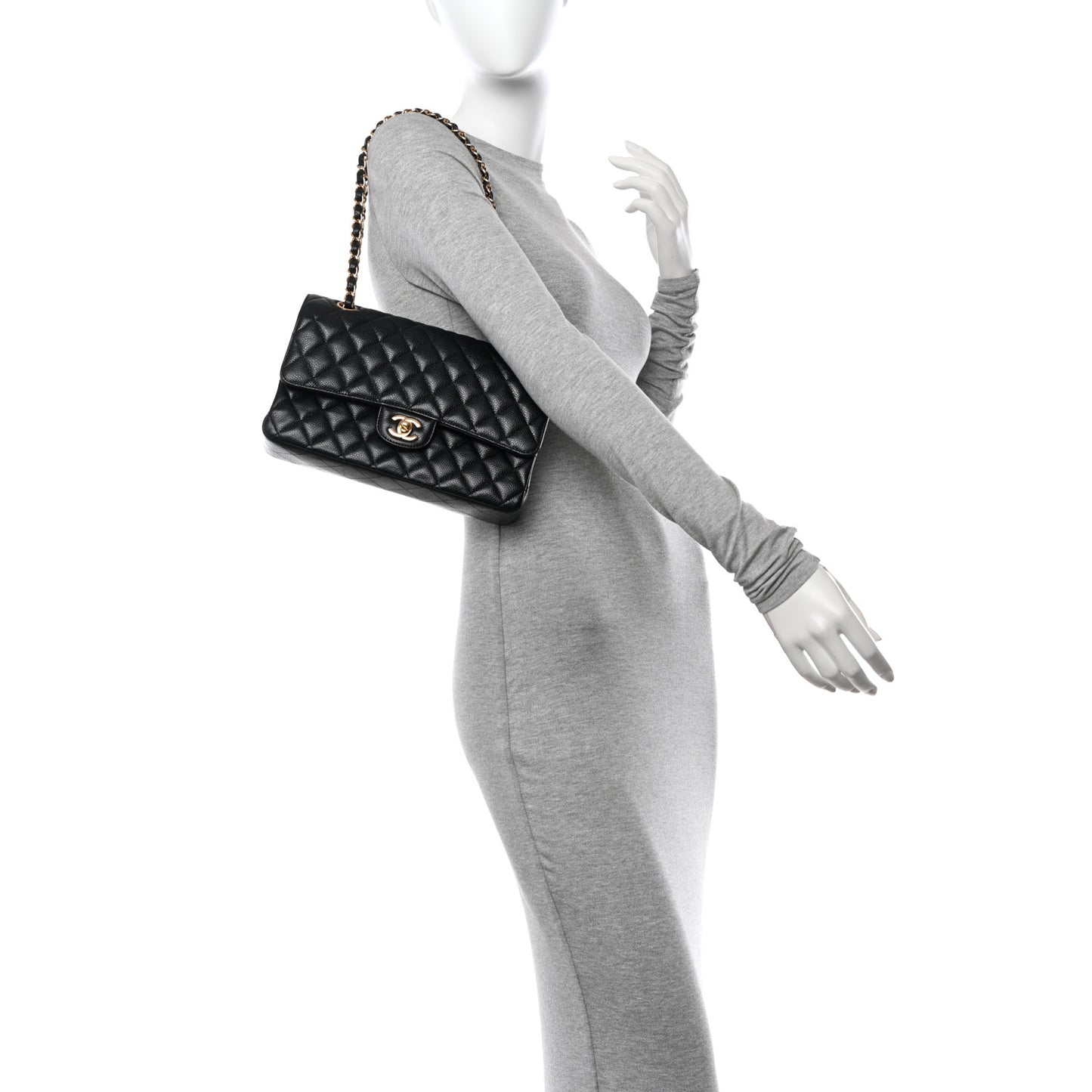 Caviar Quilted Medium Double Flap Black
