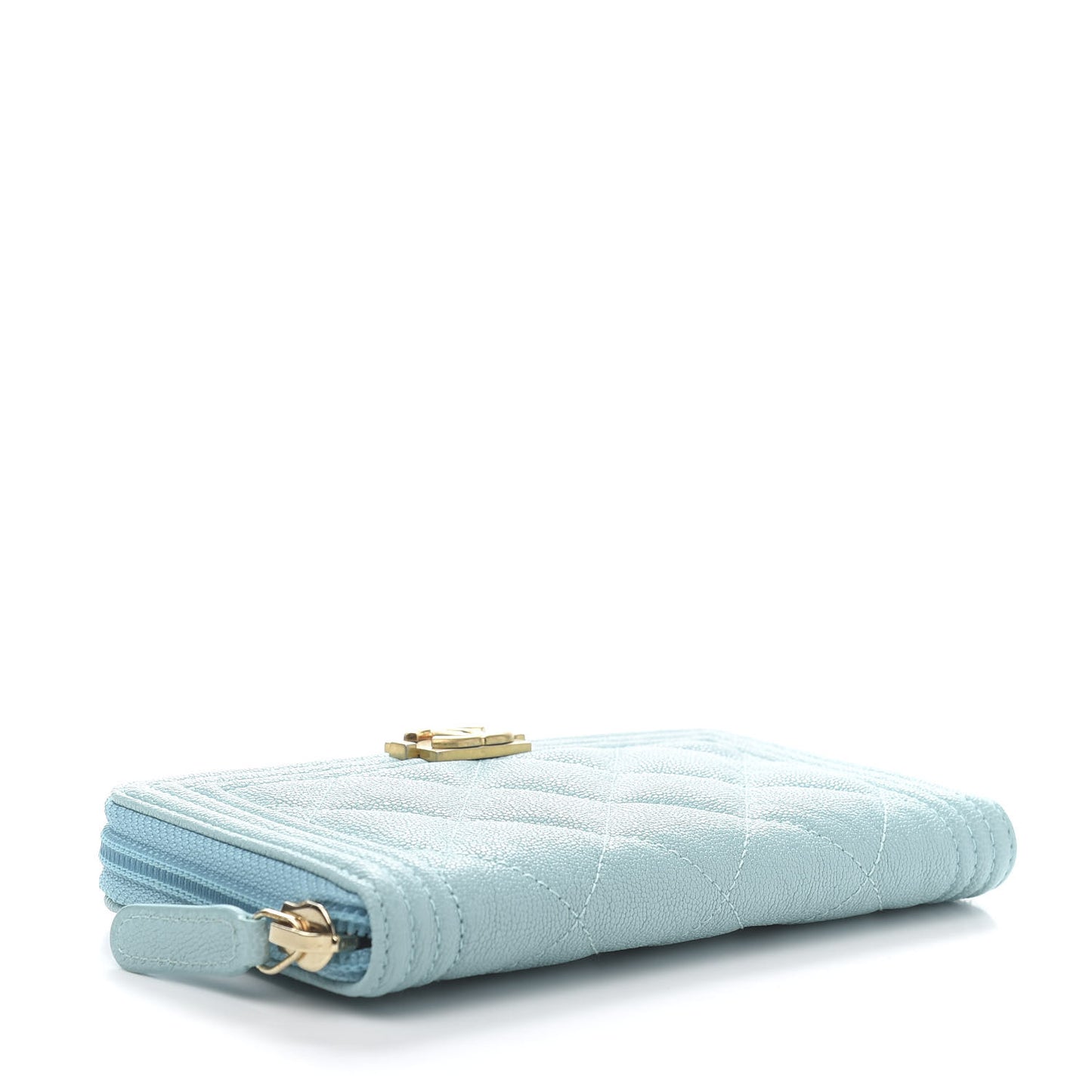 Caviar Quilted Small Boy Zip Around Wallet Light Blue