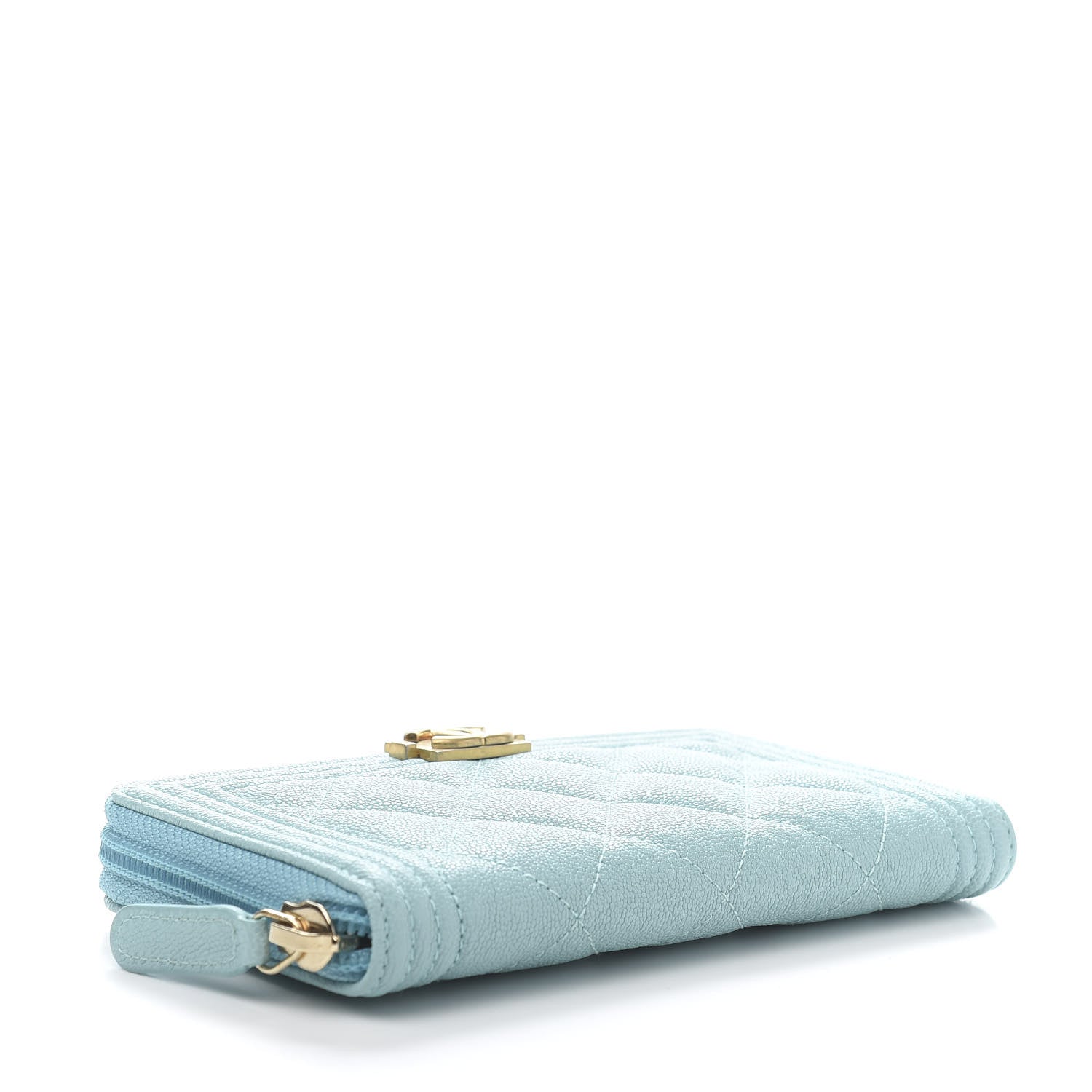 Chanel Caviar Quilted Small Boy Zip Around Wallet Light Blue 4 of 11