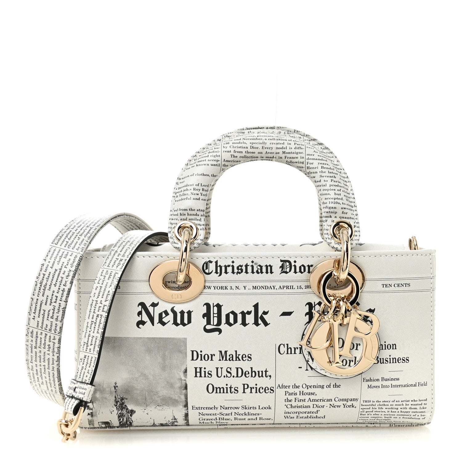 Christian Dior Calfskin Newspaper Printed Small Lady D-Joy Black