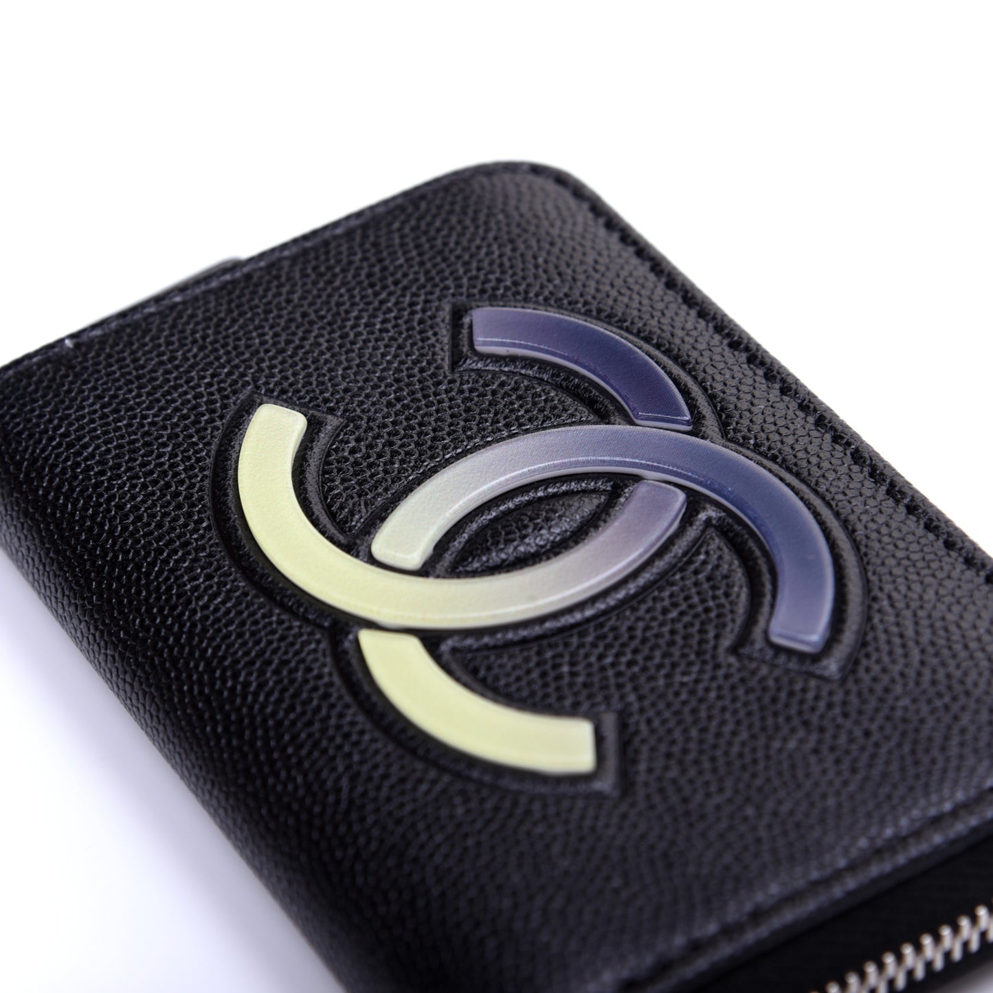 Caviar CC Small Zip Around Coin Purse Black Blue Green