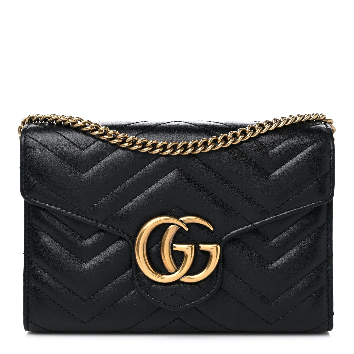 Gucci Calfskin Matelasse GG Marmont Chain Wallet Black 1 of 9