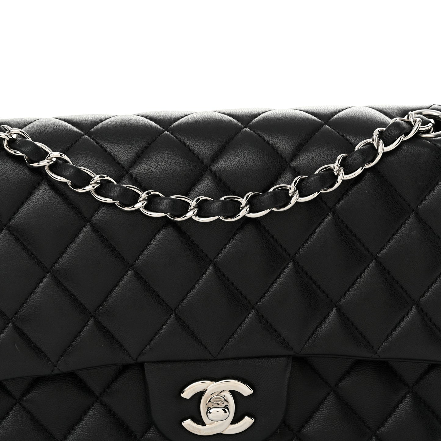Lambskin Quilted Medium Double Flap Black