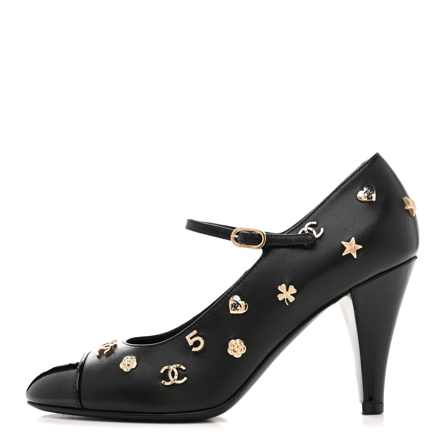 CHANEL シャネル ストラップパンプス 36ハーフ Chanel Lambskin Patent Cap Toe Charms Mary Jane Pumps 36.5 Black