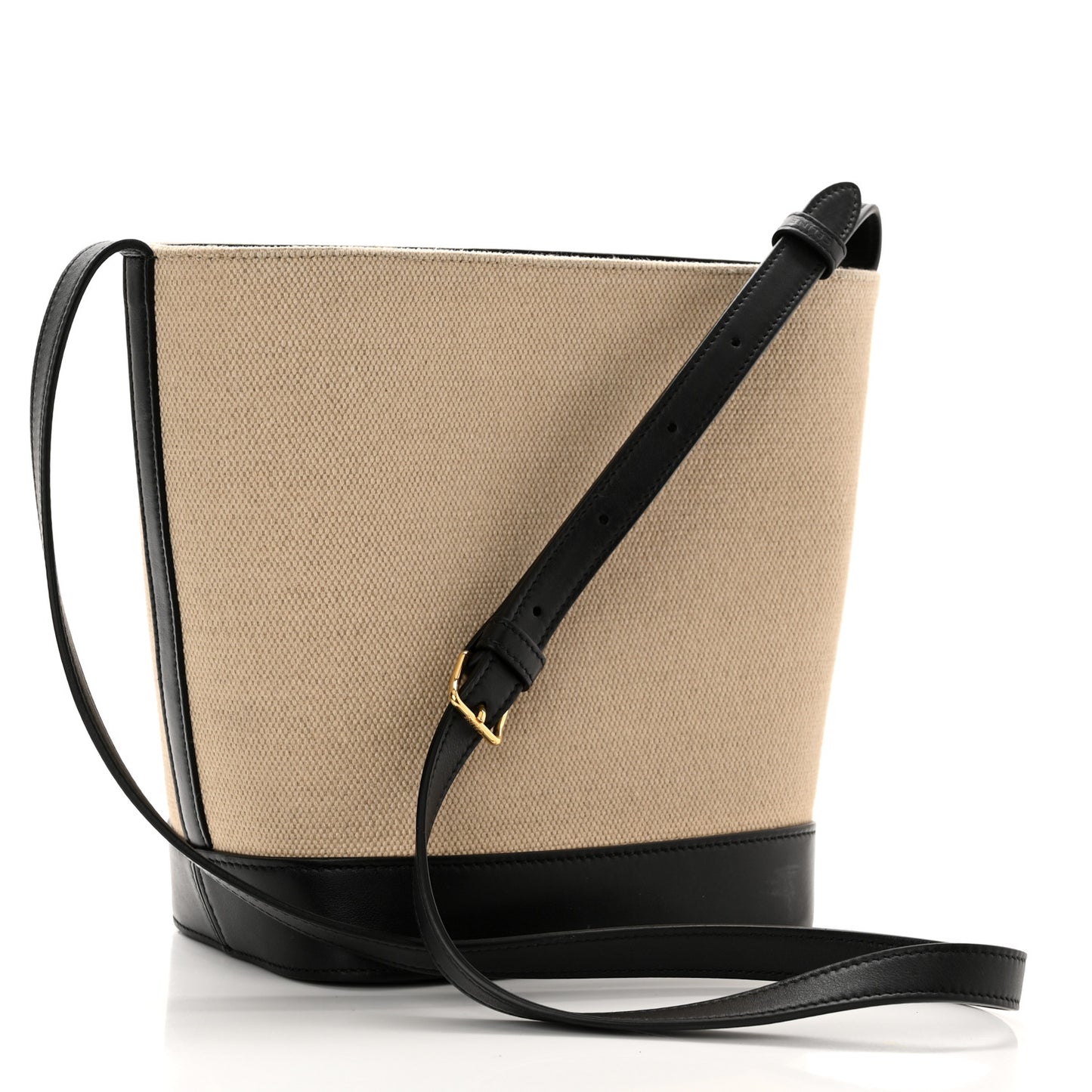Canvas Calfskin Triomphe Small Bucket Bag Vanilla Black
