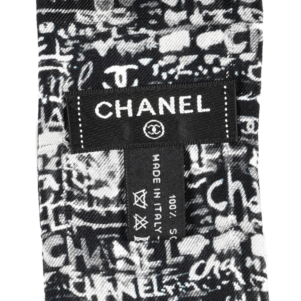 Silk Logo Slim Bandeau Scarf Black White