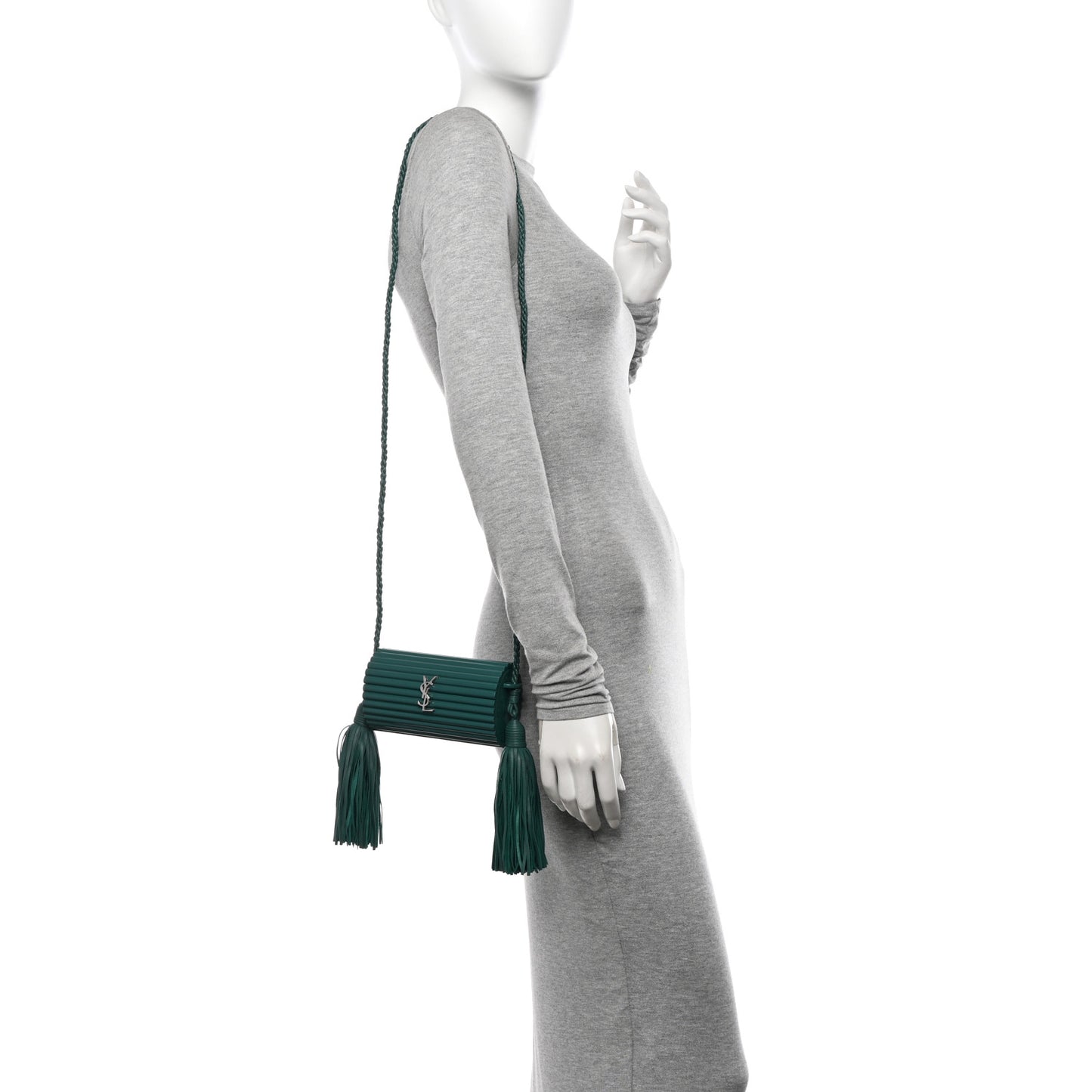 Ribbed Plexiglass Lambskin Fringe Monogram Opium Box Bag Green