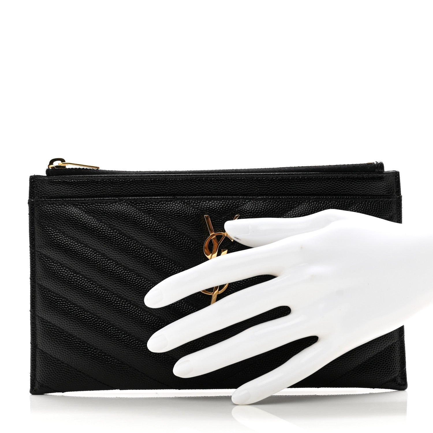 Saint Laurent Grain De Poudre Chevron Monogram Bill Pouch Black 2 of 8