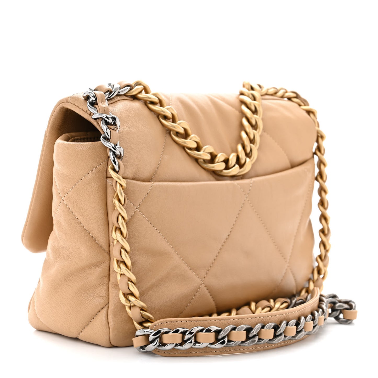 Goatskin Quilted Medium Chanel 19 Flap Beige