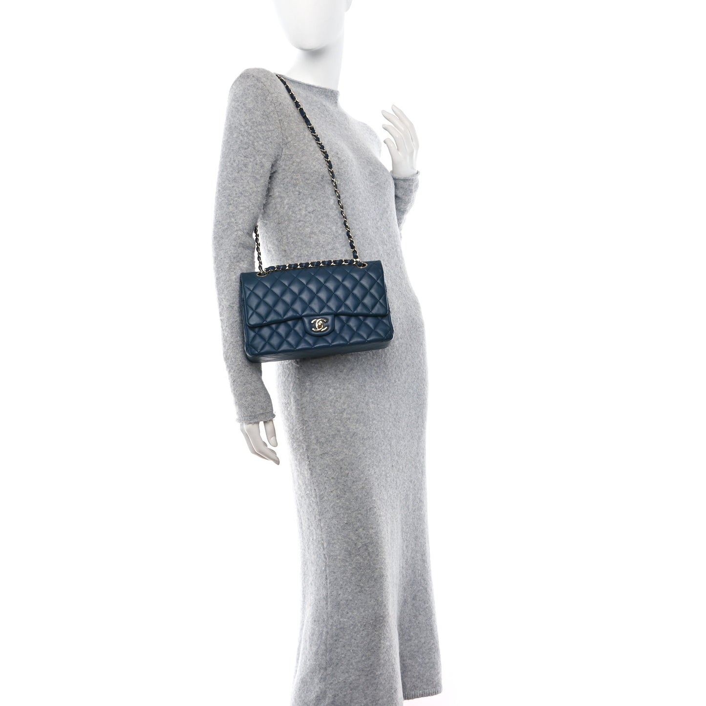 Lambskin Quilted Medium Double Flap Blue