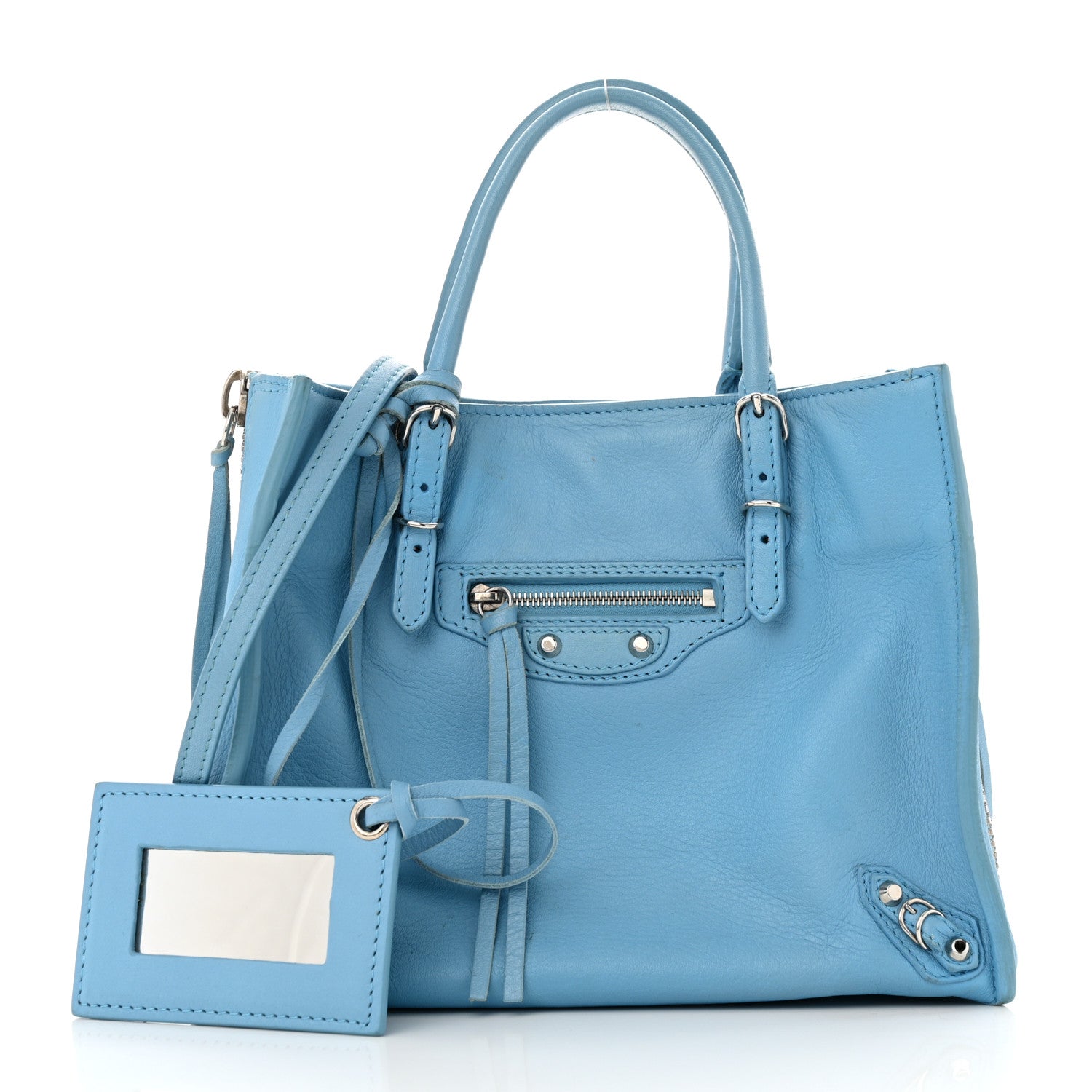 Balenciaga Supple Calfskin Papier Mini A4 Zip Around Tote Bleu Azur Clair 3 of 16