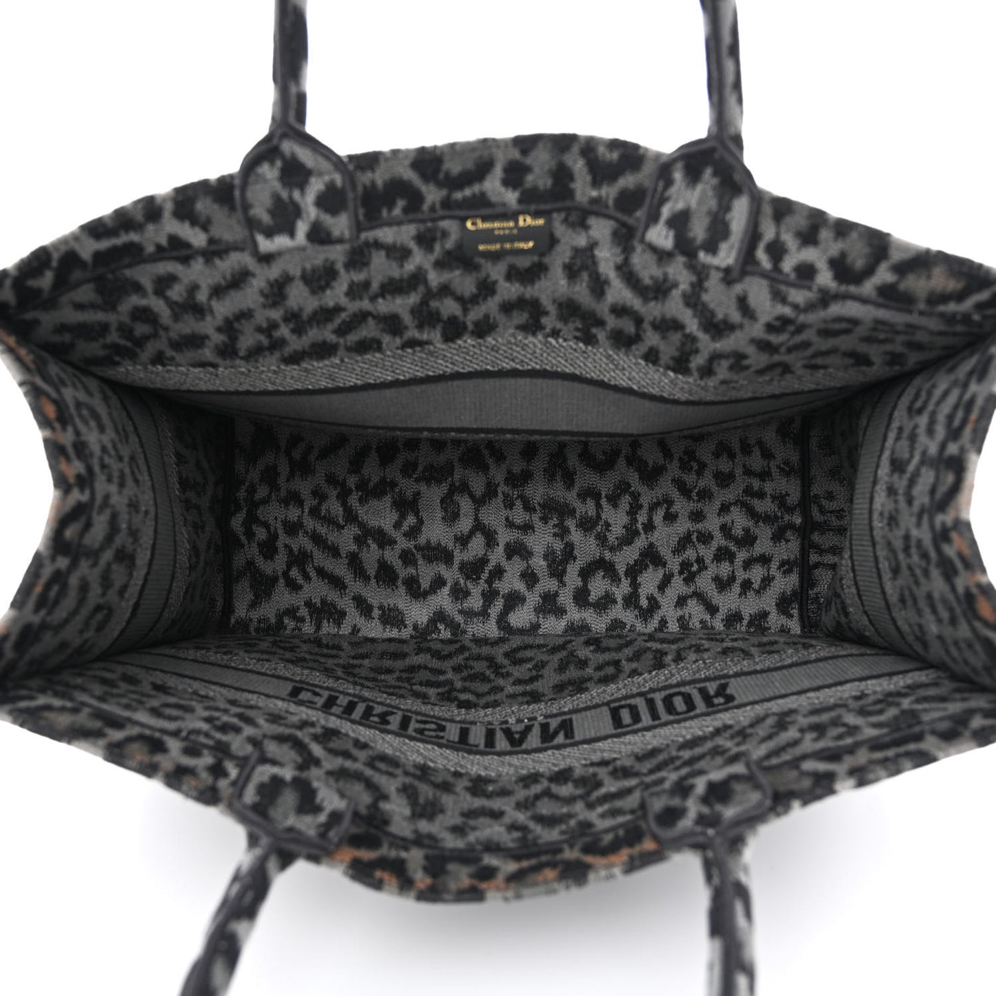 Canvas Mizza Embroidered Large Leopard Book Tote Grey